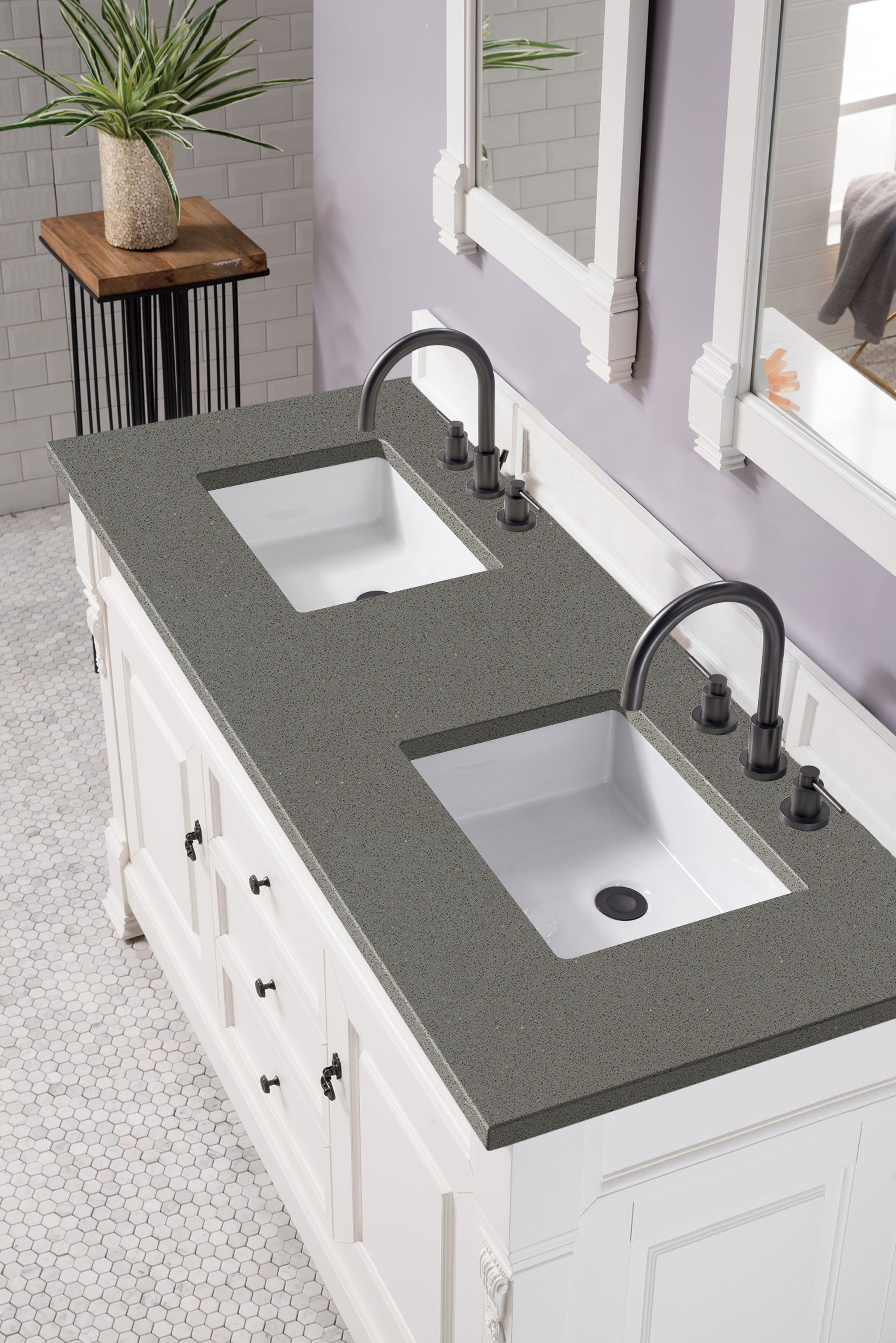Brookfield 60-Inch Double Vanity with Bright White Finish & 3CM Grey Expo Quartz Top - Perfect for Modern Bathroom Renovations & Master Bath Suites