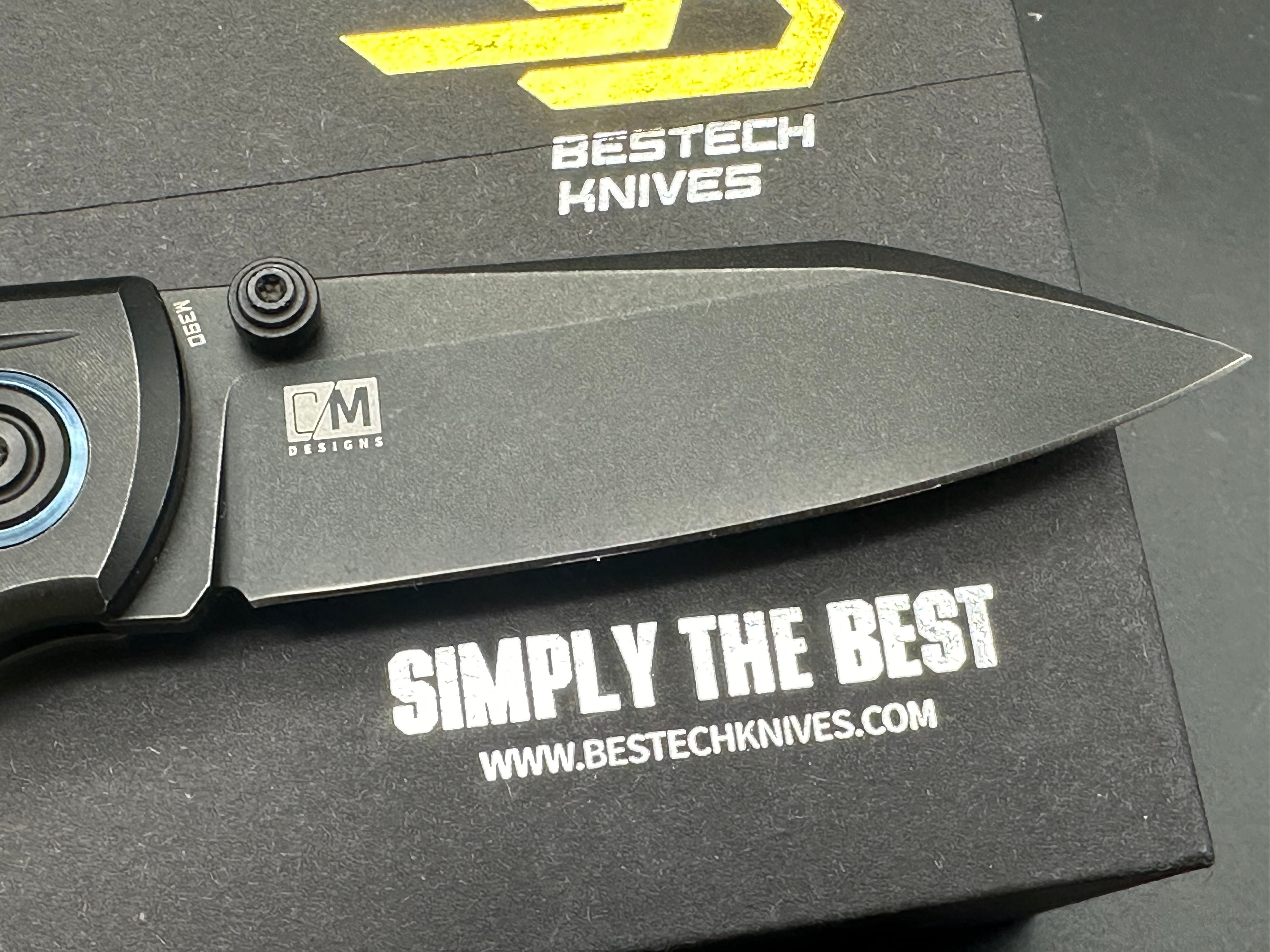 Bestech Tonic Black Titanium/Carbon Fiber Pocket Knife - M390 Steel Blade with Black Stonewash Finish - EDC, Outdoor, Camping & Survival Gear
