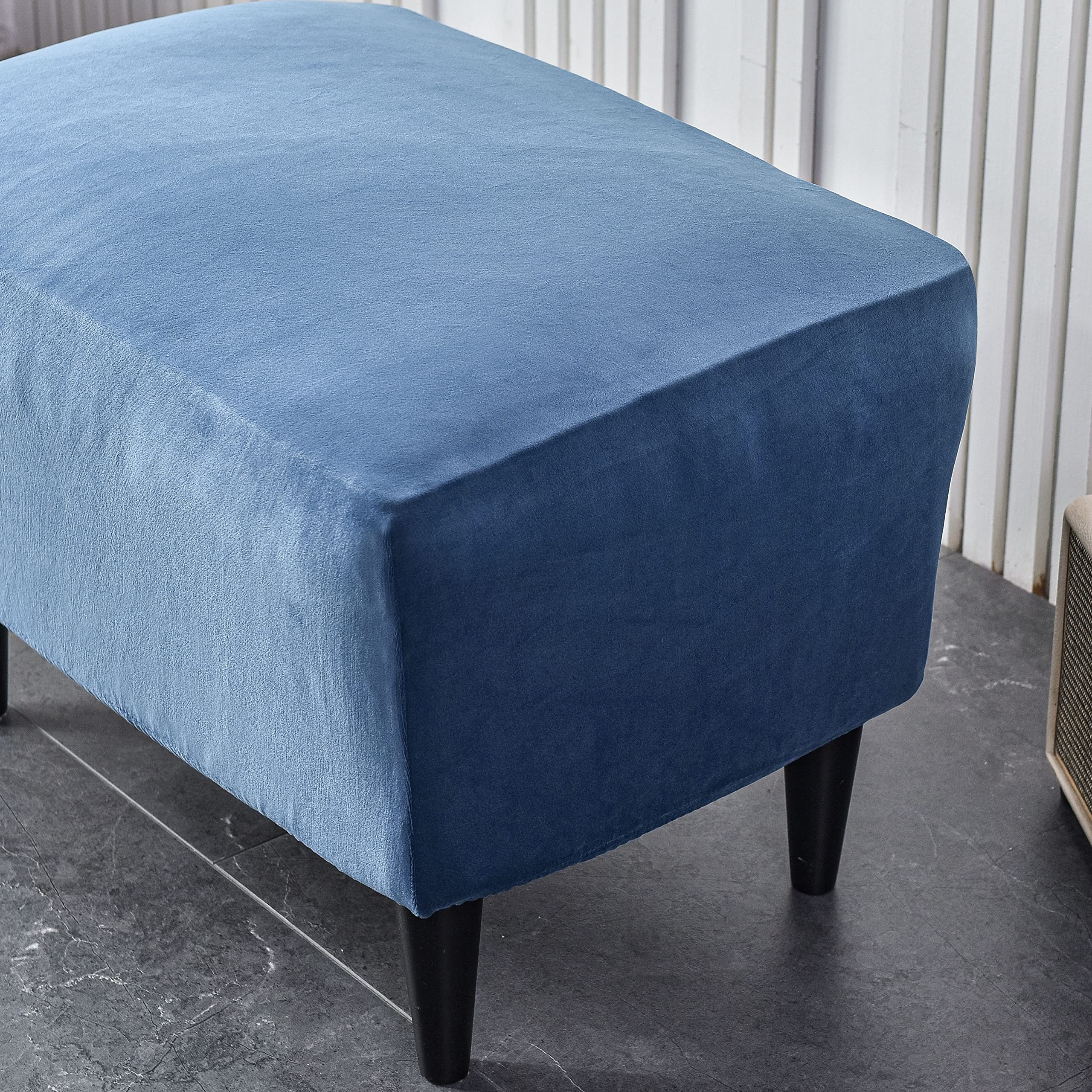 Premium Velvet Ottoman Chair Cover X-Large - Stretchable Rectangle Storage Stool Slipcover with Elastic Bottom - Footrest & Sofa Protector for Living Room, Bedroom, Nursery Decor