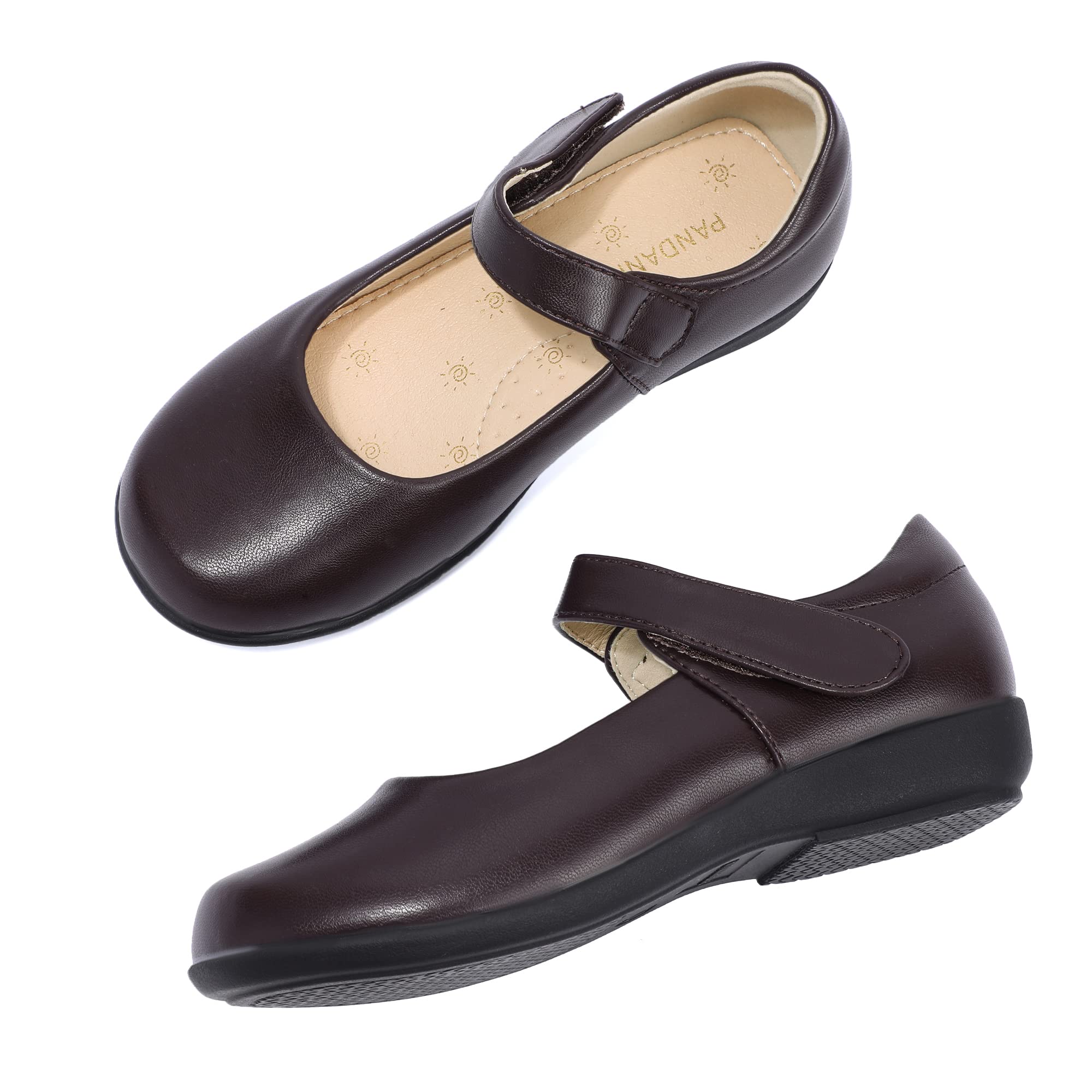 PANDANINJIA Girls Mary Jane School Shoes - Comfortable Flats for Toddler, Little & Big Kids - Perfect for Uniforms, Dress Up & Everyday Wear
