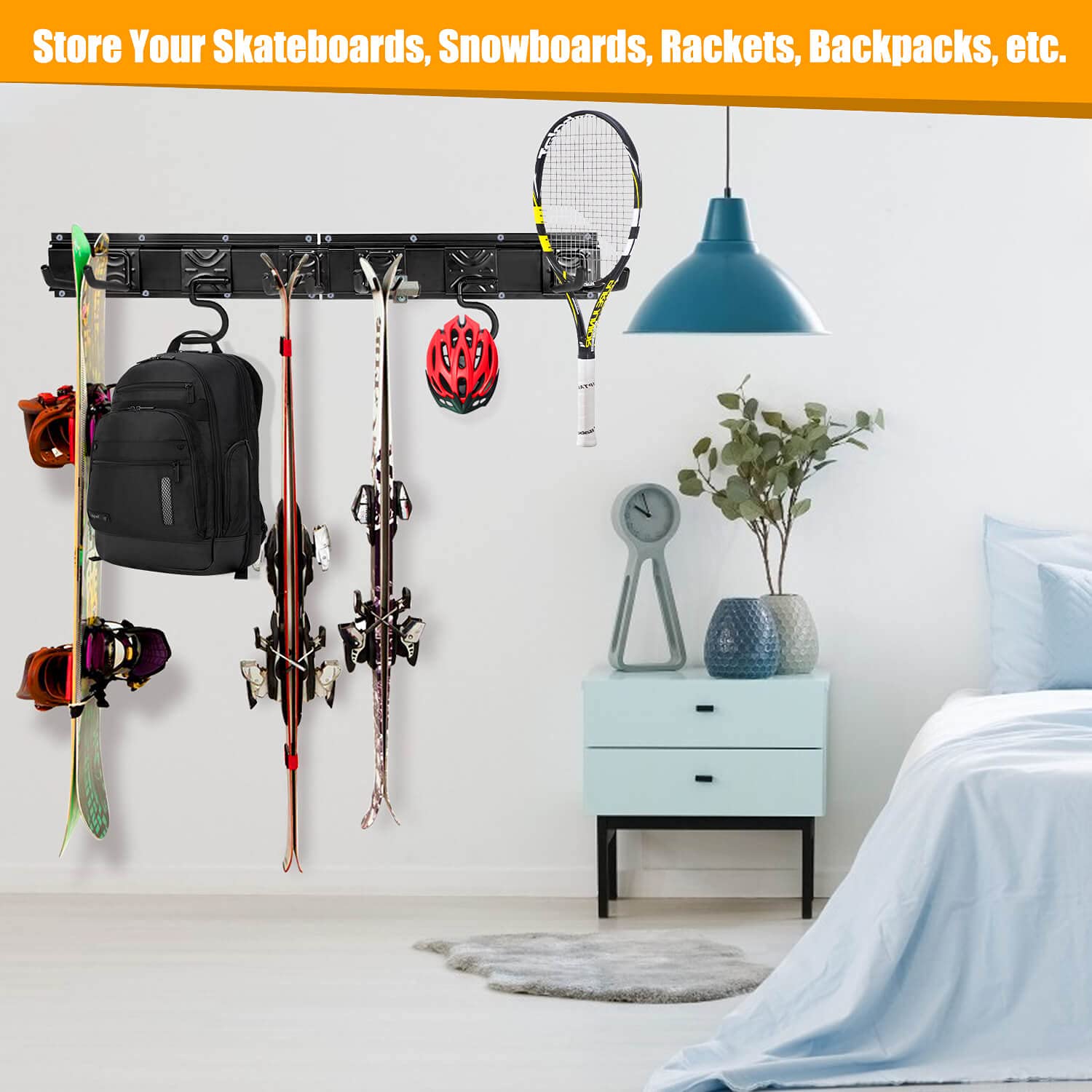 Godboat Garage Storage Wall Mount - 6 Hooks Heavy Duty Tool Organizer (32 Inch) for Yard Tools, Water Hose & Garden Equipment - 550lbs Max Load - Perfect for Garage Organization & Father's Day Gifts - Ideal for DIY Projects, Home Improvement & Outdoor Storage Solutions