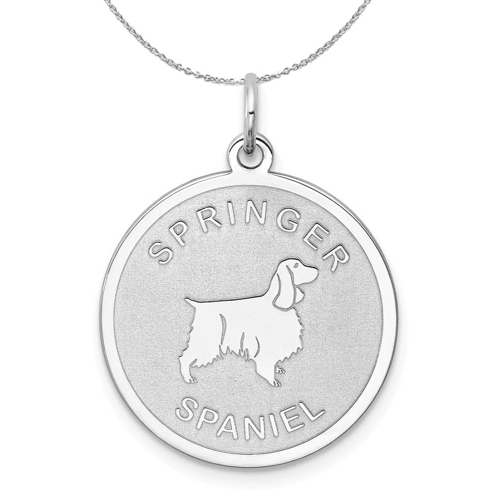 Black Bow Sterling Silver Laser Etched Springer Spaniel Dog Pendant Necklace - 19mm Pet Memorial Jewelry for Dog Lovers | Perfect Gift for Pet Owners & Animal Lovers