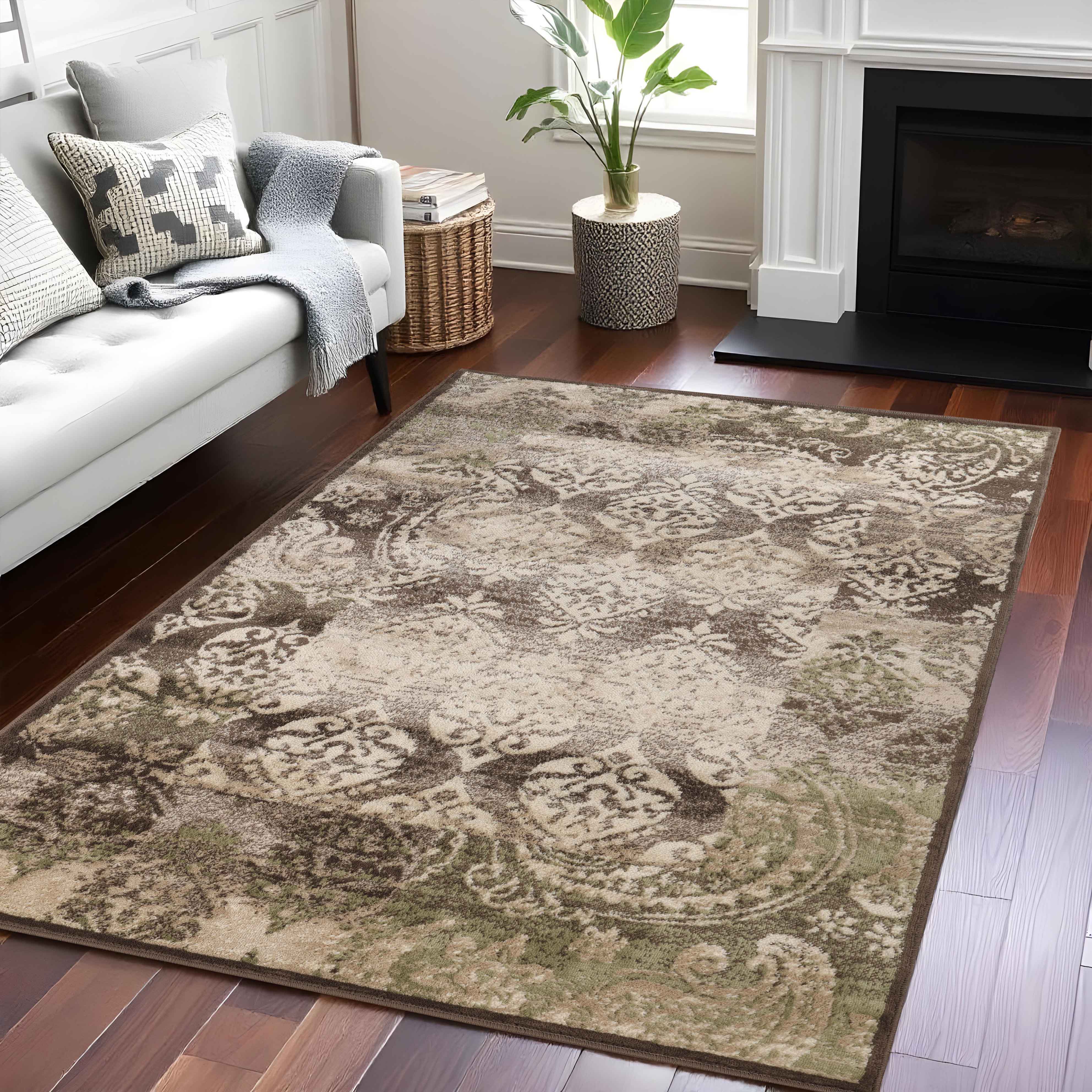 Stylish Modern Damask Indoor Area Rugs & Runners - Non-Slip Soft Living Room Carpet for Bedroom, Hallway, Entryway - Home Decor Floor Mat