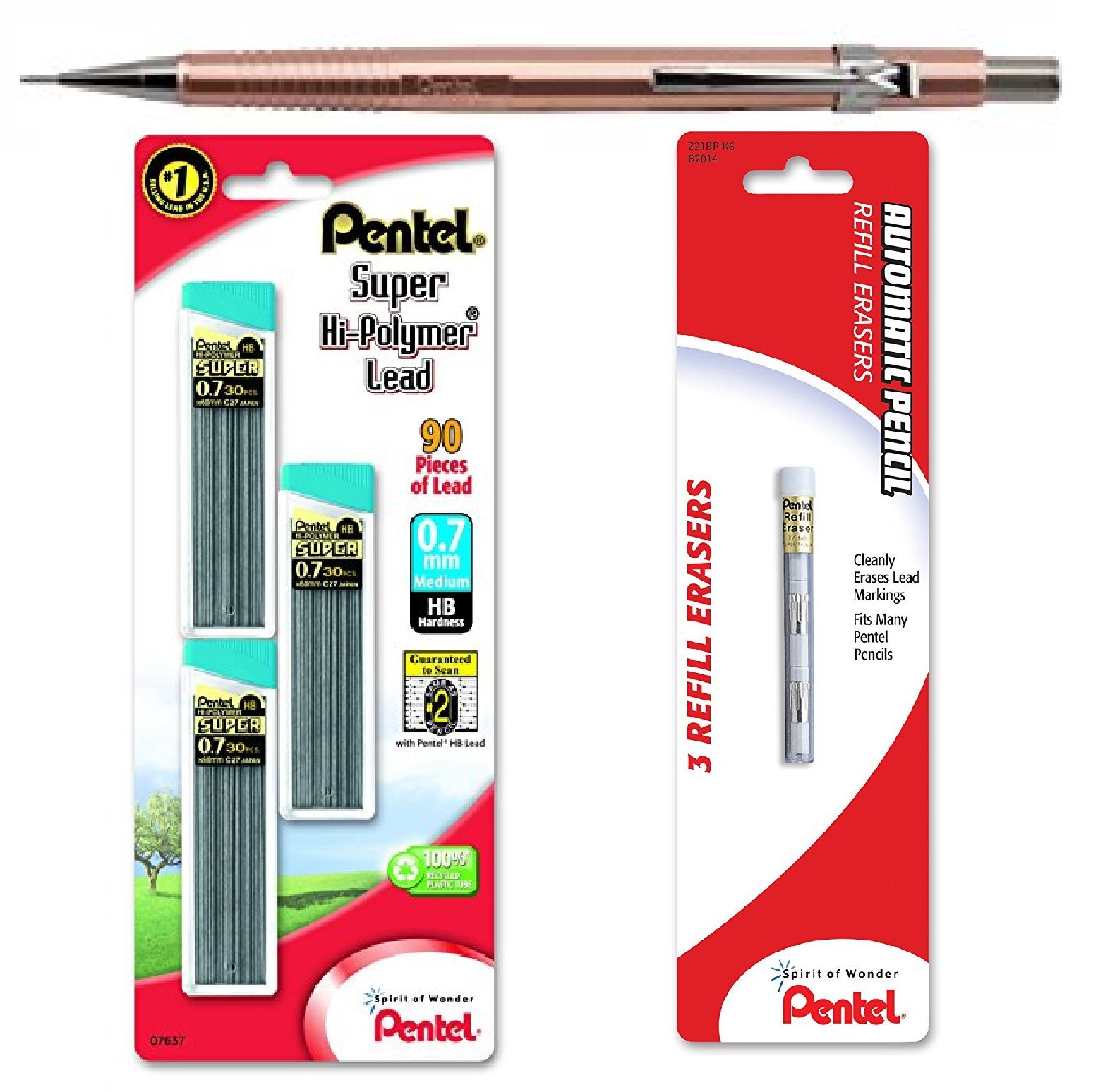 Pentel Sharp P207MY 0.7mm Mechanical Pencil - Metallic Rose Gold with Lead & Eraser Refills - Perfect for Writing, Sketching & Technical Drawing