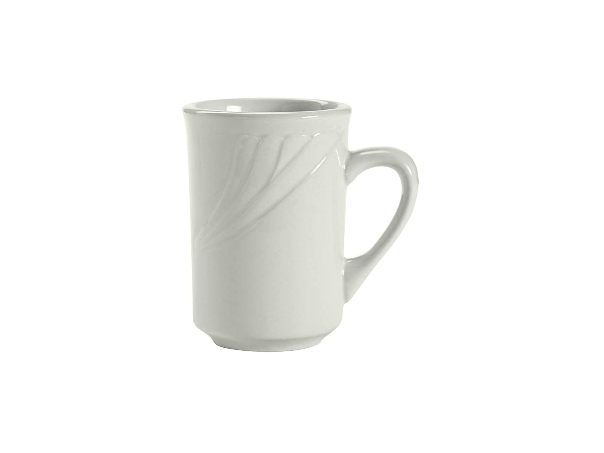 Tuxton YPM-080 Porcelain White Healthcare Mug - 7.5oz Embossed Coffee Cup (2.875