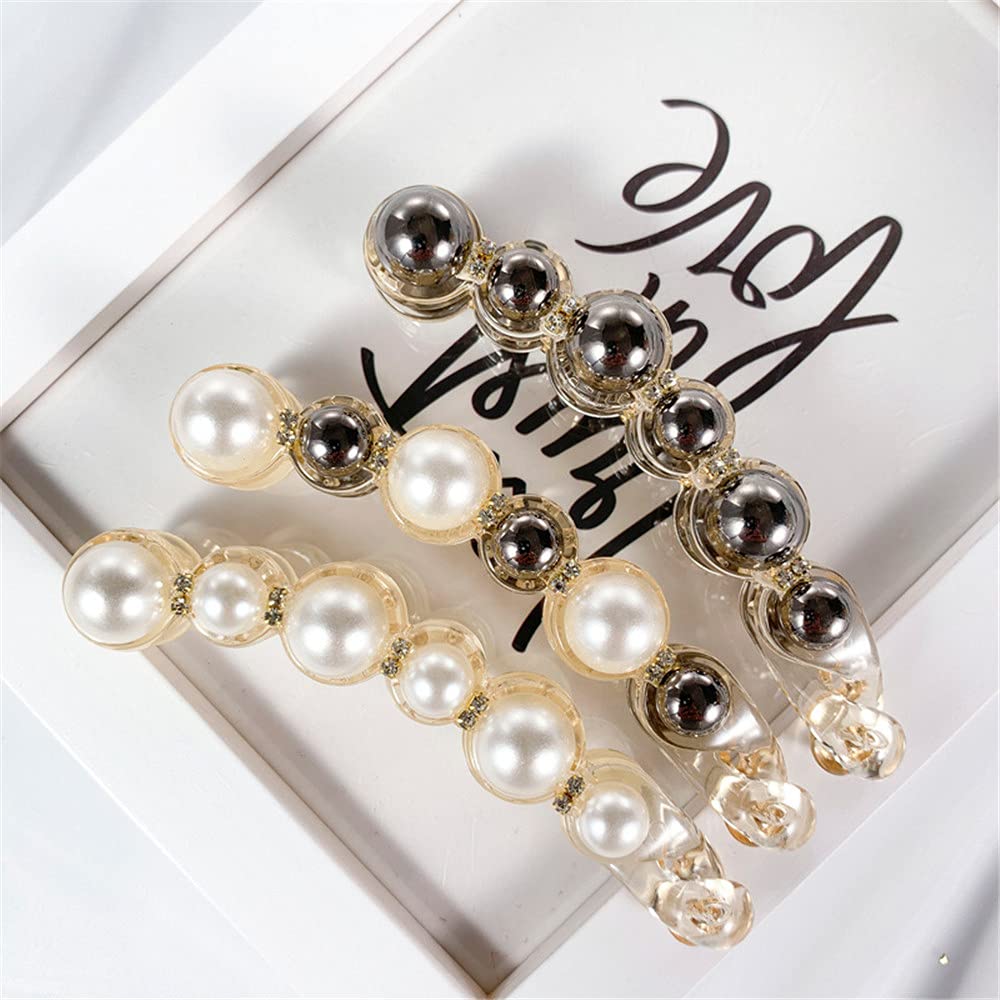 Elegant Pearl Rhinestone Banana Hair Clips for Women - 6 Pcs Set, Ponytail Hairpins, Barrettes & Headwear Accessories - Perfect for Weddings, Parties & Everyday Styling