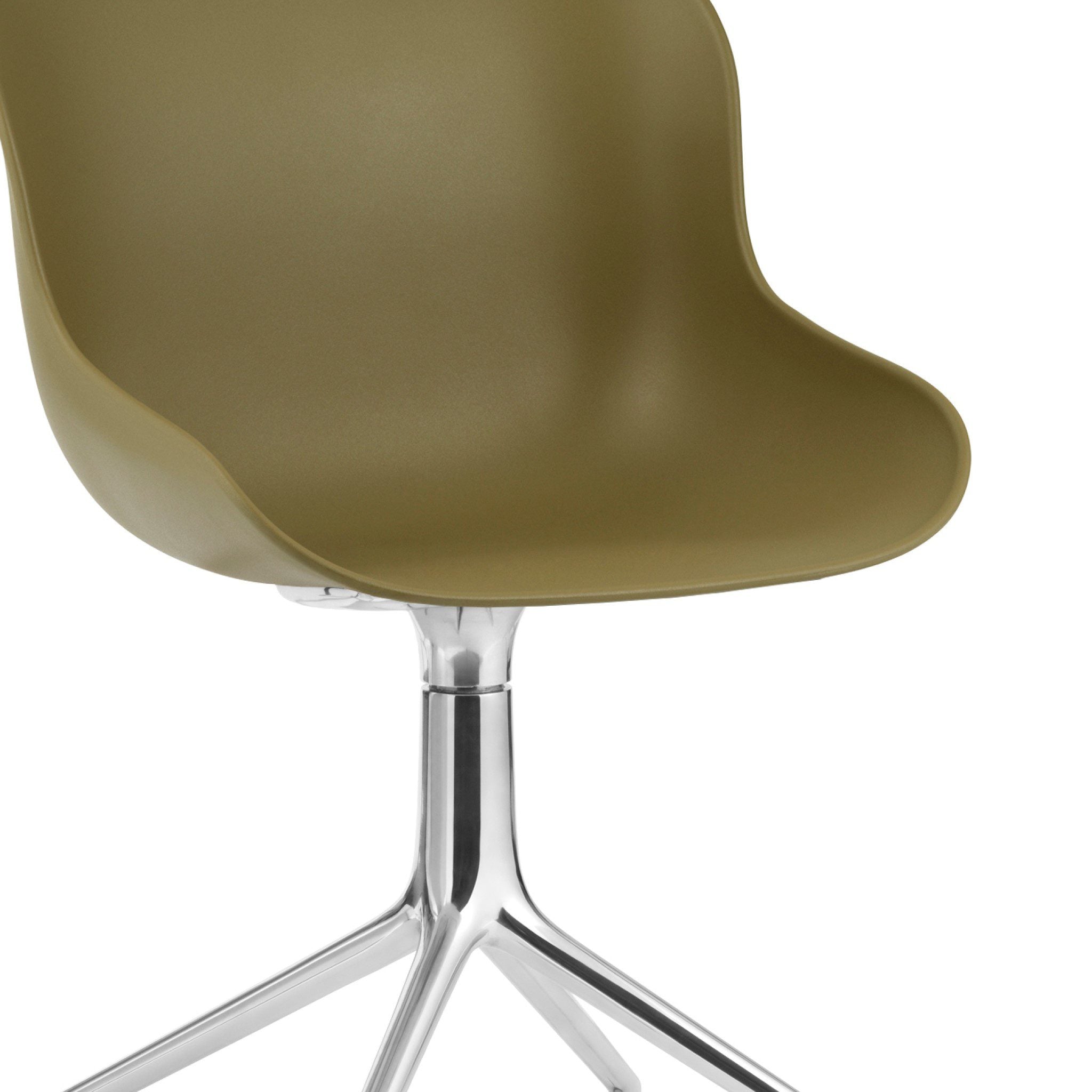 Normann CPH Hyg Swivel Chair - 4-Leg Aluminum Base with Olive Upholstery - Modern Office & Living Room Accent Chair for Home & Workspace