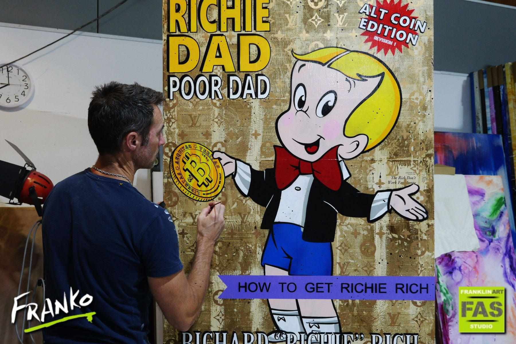 Rich Like Richie 140cm x 100cm Bitcoin Art Print - Luxury Wall Decor for Home, Office & Crypto Enthusiasts - Perfect Gift for Bitcoin Investors & Digital Currency Fans