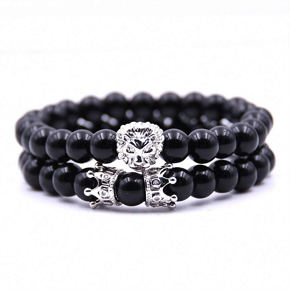 Lion Couple Bracelet Set - Matching His & Hers Crown Bracelets for Men and Women - Romantic Gift for Couples, Anniversaries, and Valentine's Day