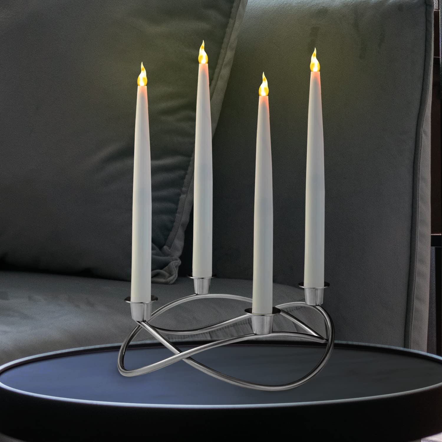 FURORA LIGHTING White LED Taper Candles - Pack of 4 Flameless Battery Operated Candles with Realistic Flickering Flame, 6/18 Hour Timer, 11.5 Inches Tall - Perfect for Wedding Centerpieces, Dining Table Decor, and Romantic Ambiance