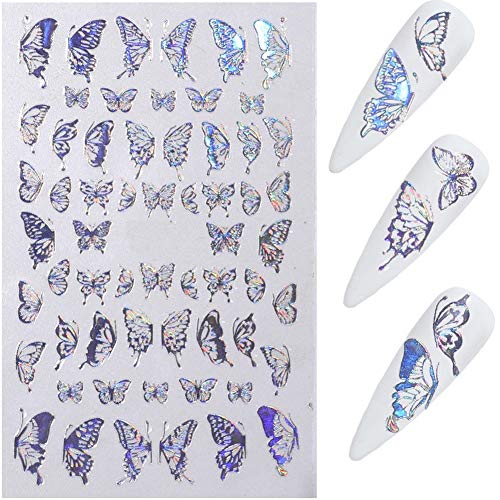 3D Butterfly Nail Stickers - Self-Adhesive Bronzing Nail Art Decals for DIY Manicure (4 Sheets, Silver) - Perfect for Parties, Weddings & Special Occasions