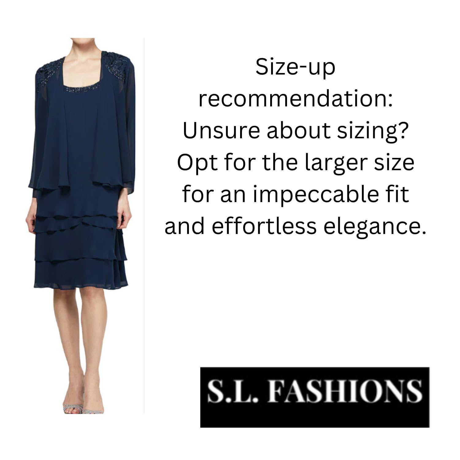 Elegant S.L. Fashions Women's Mother of The Bride Jacket Dress with Tiered Skirt & Shoulder Embellishment - Petite & Regular Sizes - Perfect for Weddings, Formal Events & Special Occasions