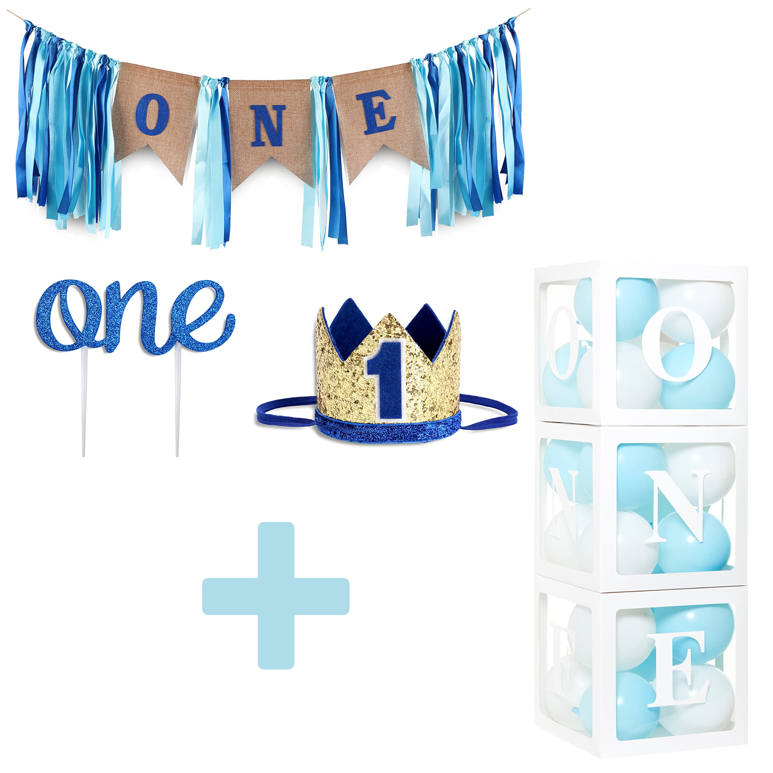 1st Birthday Cake Smash Set for Baby Boy | First Birthday Balloon Box with 24 Balloons | Baby Boy Birthday Party Decorations | Perfect for 1st Birthday Photoshoot & Celebration