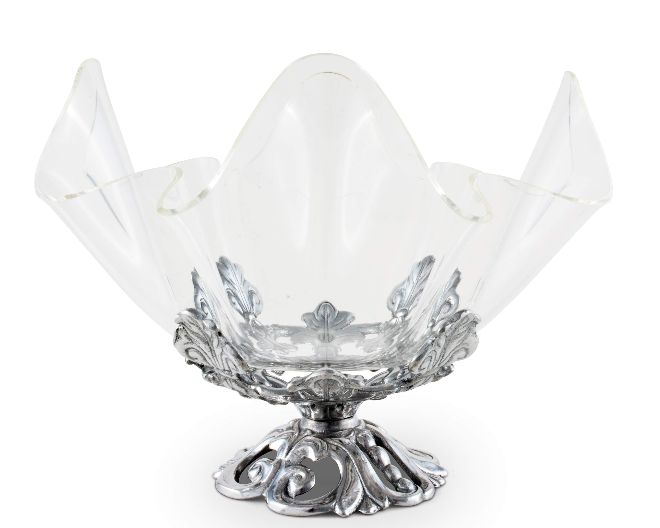 Arthur Court Designs Aluminum Fleur-De-Lis Stand with Acrylic Serving Bowl - 11 Inch Diameter, 9.25 Inch Height - Elegant Serving Tray for Parties, Weddings & Home Decor