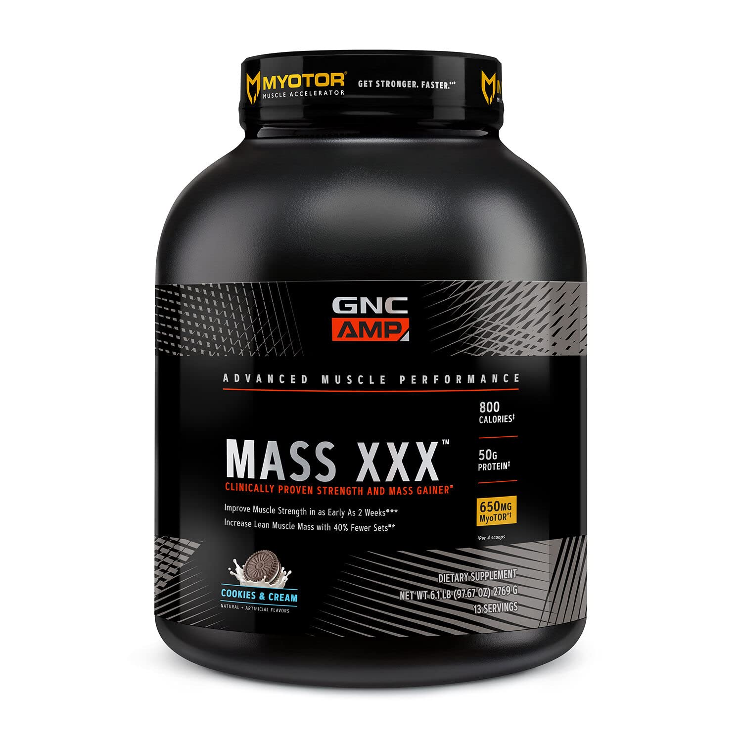 GNC AMP Mass XXX with MyoTOR Protein Powder - Muscle Building & Workout Supplement with BCAA, Creatine - Cookies & Cream Flavor (13 Servings) | Post-Workout Recovery & Strength Training Support