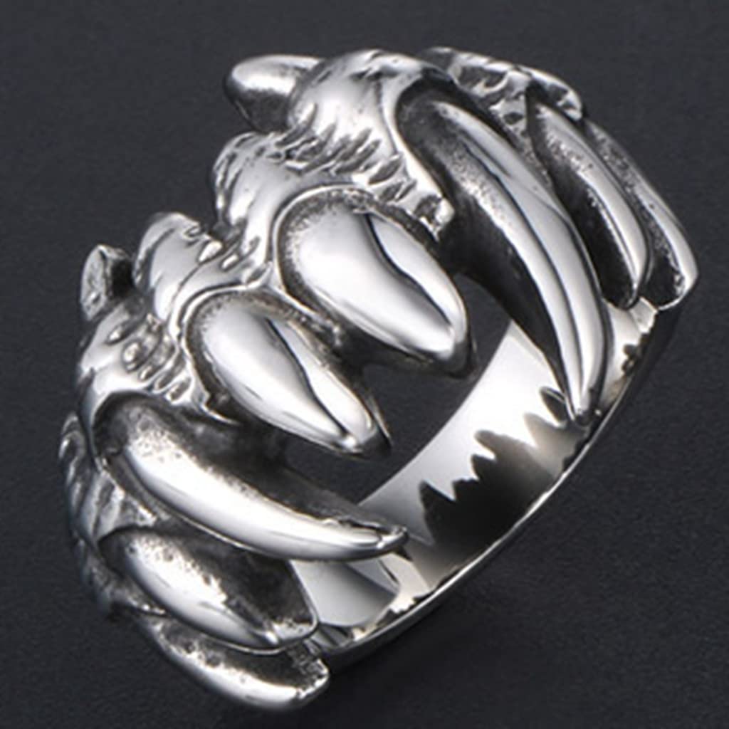 Stainless Steel Gothic Wolf Teeth Skull Ring for Men & Women - Vintage Retro Biker Jewelry - Perfect for Halloween, Cocktail Parties, and Holiday Gifts
