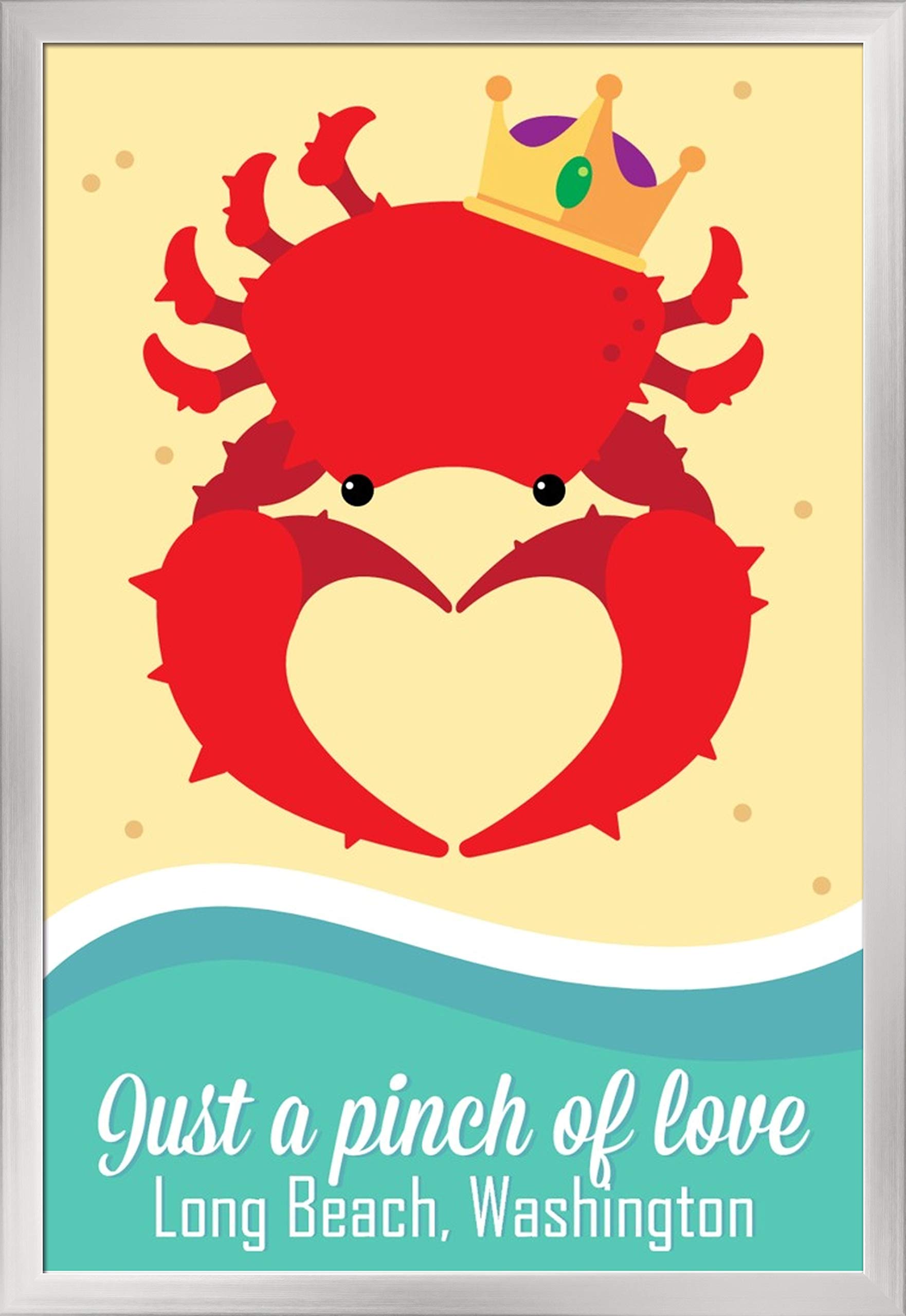 Long Beach Washington King Crab Art Print - 24x36 Giclee Gallery Framed in Silver Wood - Coastal Wall Decor for Living Room, Bedroom & Office
