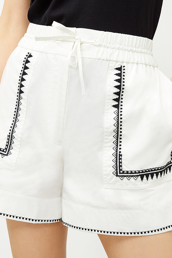 Adina Women's Short Sleeve Poplin Shirt with Embroidery Details - White | Casual Summer Top for Office & Outdoor Activities