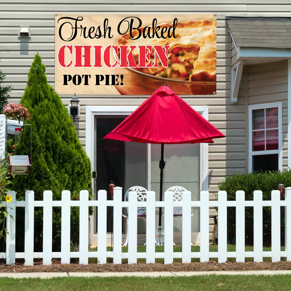 Premium Vinyl Banner - 48x96 Inches, Weatherproof & Durable with 8 Grommets - Ideal for Business, Outdoor, Industrial Yard Signs - Perfect for Advertising Fresh Baked Chicken Pot Pie & More - Great for Restaurants, Farmers Markets, and Food Promotions