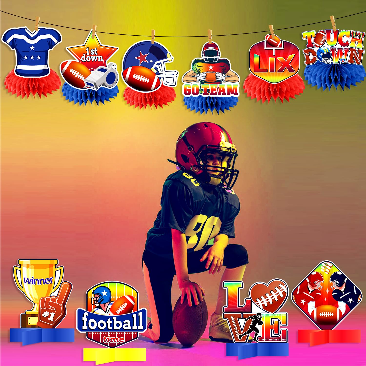 10 Pcs Super Bowl Party Decorations 2025 - Double-Sided Honeycomb Centerpieces & Table Decor for Football Game Day, Touchdown Theme Party Supplies - Perfect for Super Bowl Sunday, Tailgating & Sports Themed Events