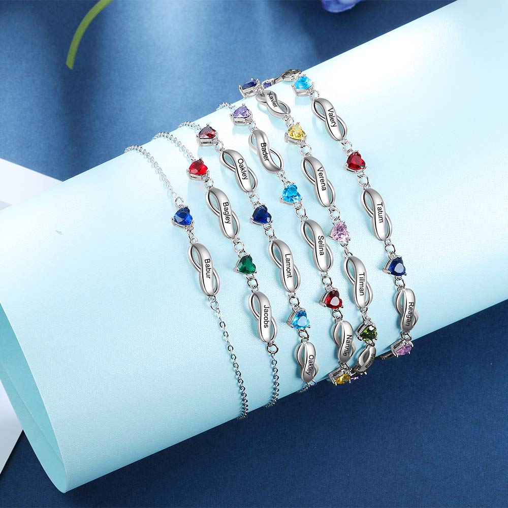 Personalized Birthstone Bracelet for Women - Custom Engraved 1-7 Names Mother's Jewelry - Thoughtful Gift for Mom, Grandma, Wife - Perfect for Mother's Day, Birthday, Anniversary & Special Occasions
