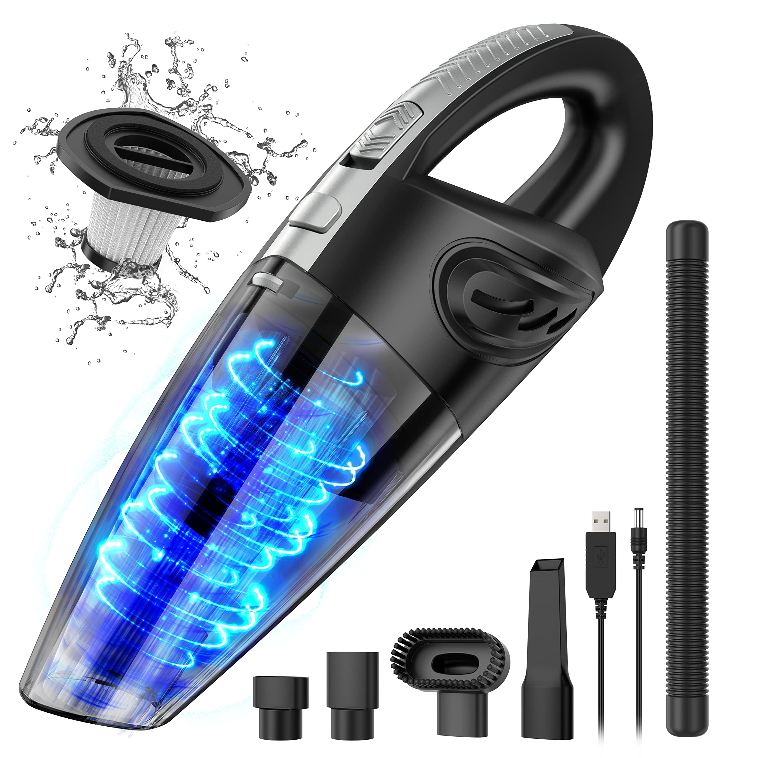 JiaSifu 9000PA Cordless Handheld Vacuum - Mini Portable Car Vacuum Cleaner with 5 Attachments for Home & Car Cleaning