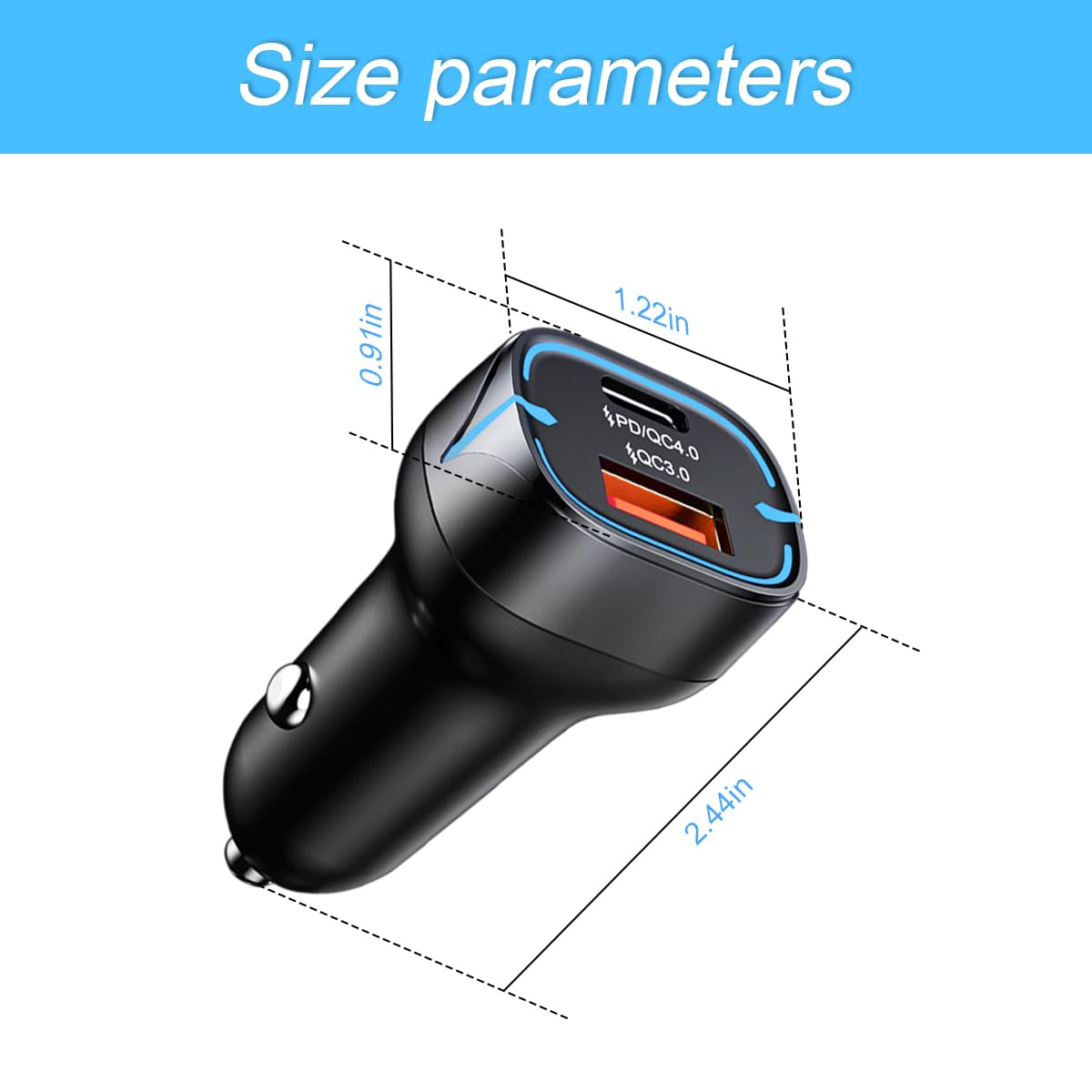 Dual Port 52W PD & QC4.0 Fast Car Charger Adapter - USB C Quick Charge Compatible with iPhone 12/Pro/Pro Max/11, Samsung Galaxy Note 8/S9/S8 - Perfect for Road Trips, Commuting & Emergency Charging in Your Vehicle