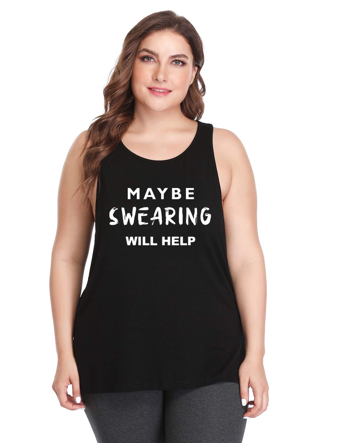 FANNOO Plus Size Workout Tank Tops for Women - Funny Saying Gym Racerback Sleeveless Shirts | Comfortable Fitness Apparel for Yoga, Running & Workout