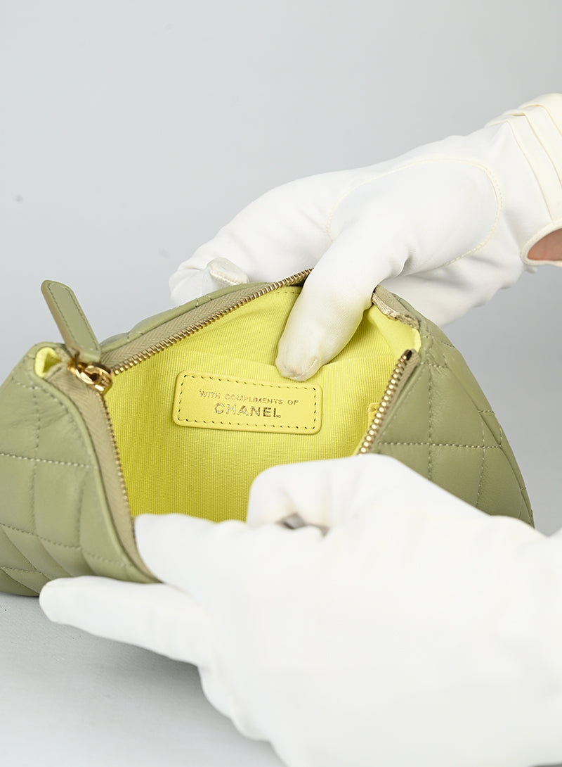 Chanel Green Sage Leather Pochette Bag - Elegant Crossbody Clutch for Women, Perfect for Parties & Evening Events