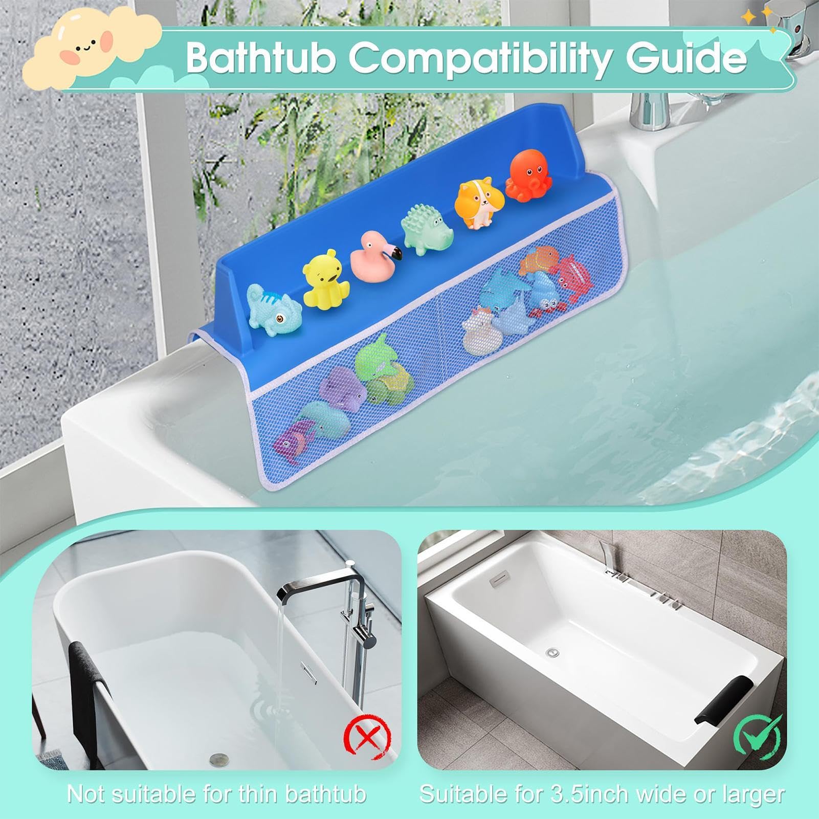 **Tub Topper Splash Guard for Kids - Bathtub Shelf with Suction Cups for Toy Storage - Perfect for Boys & Girls Bath Time Fun - Ideal for Organizing Bath Toys & Preventing Water Splashes**