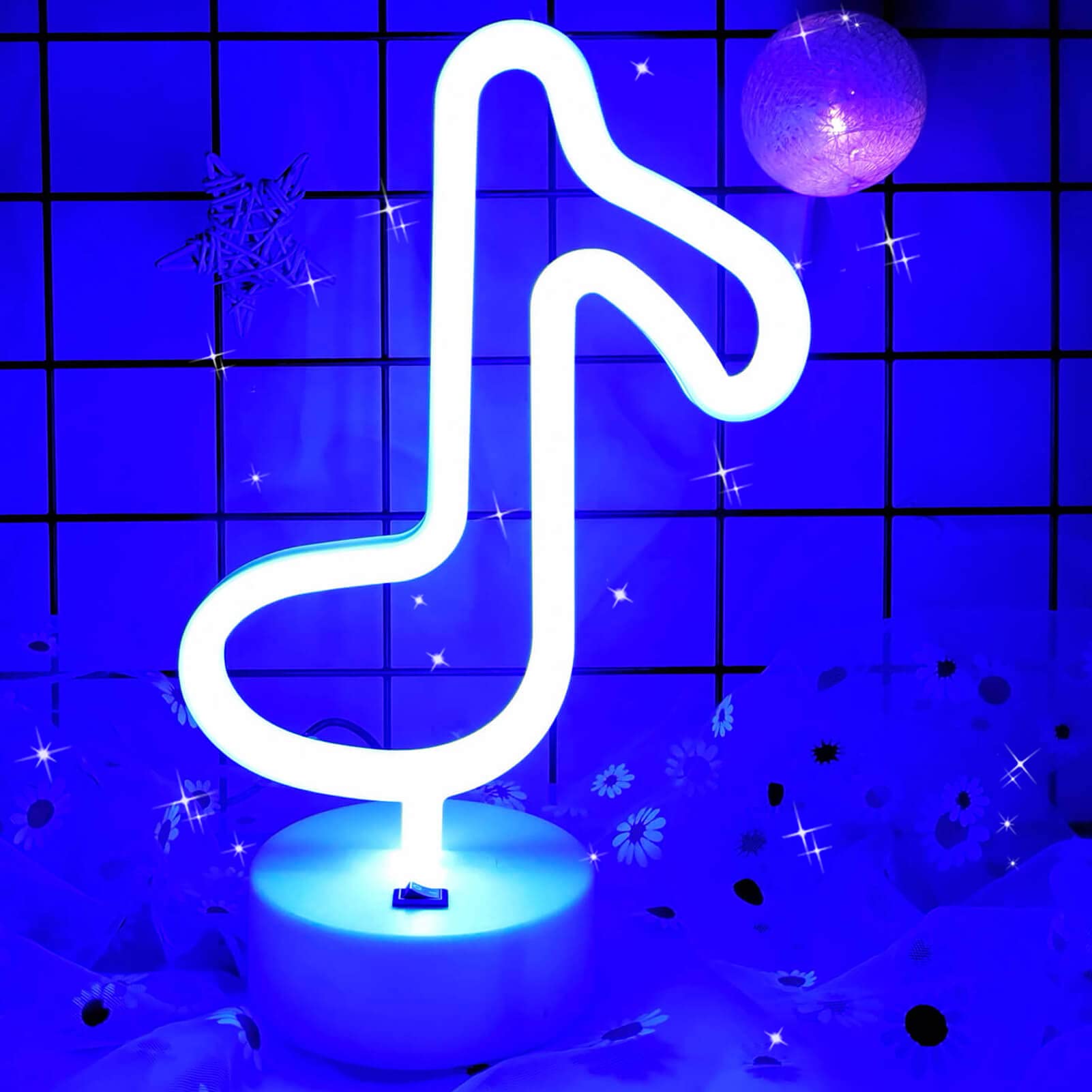LED Music Note Neon Light Sign - USB/Battery Powered Blue Neon Night Light for Bedroom Decor - Perfect for Kids' Rooms, Parties & Music Themed Spaces