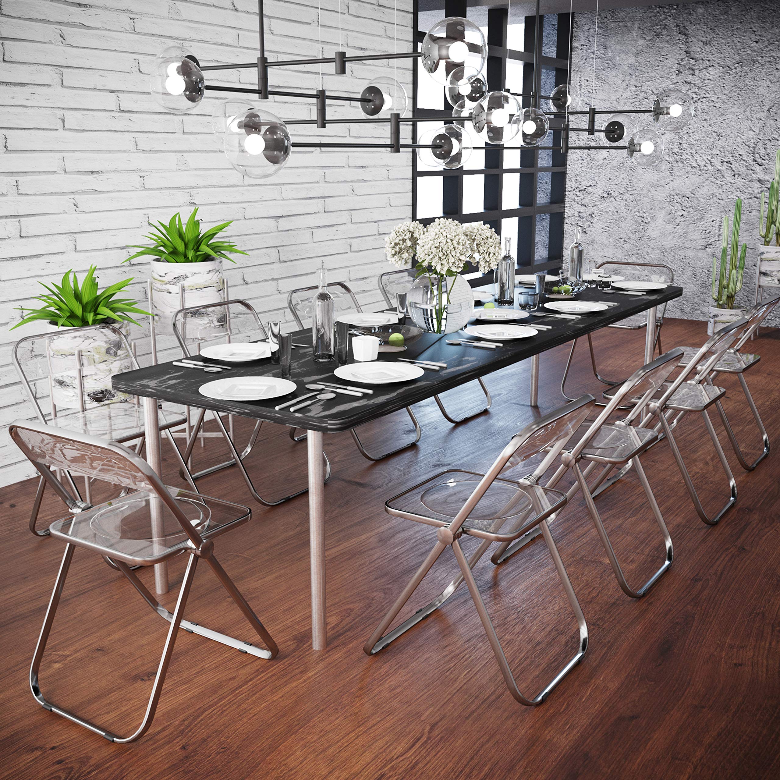 LeisureMod Lawrence Modern Clear Acrylic Folding Chairs with Sturdy Metal Frame - Set of 4 Transparent Patio Chairs for Outdoor Dining, Garden Parties & Poolside Lounging