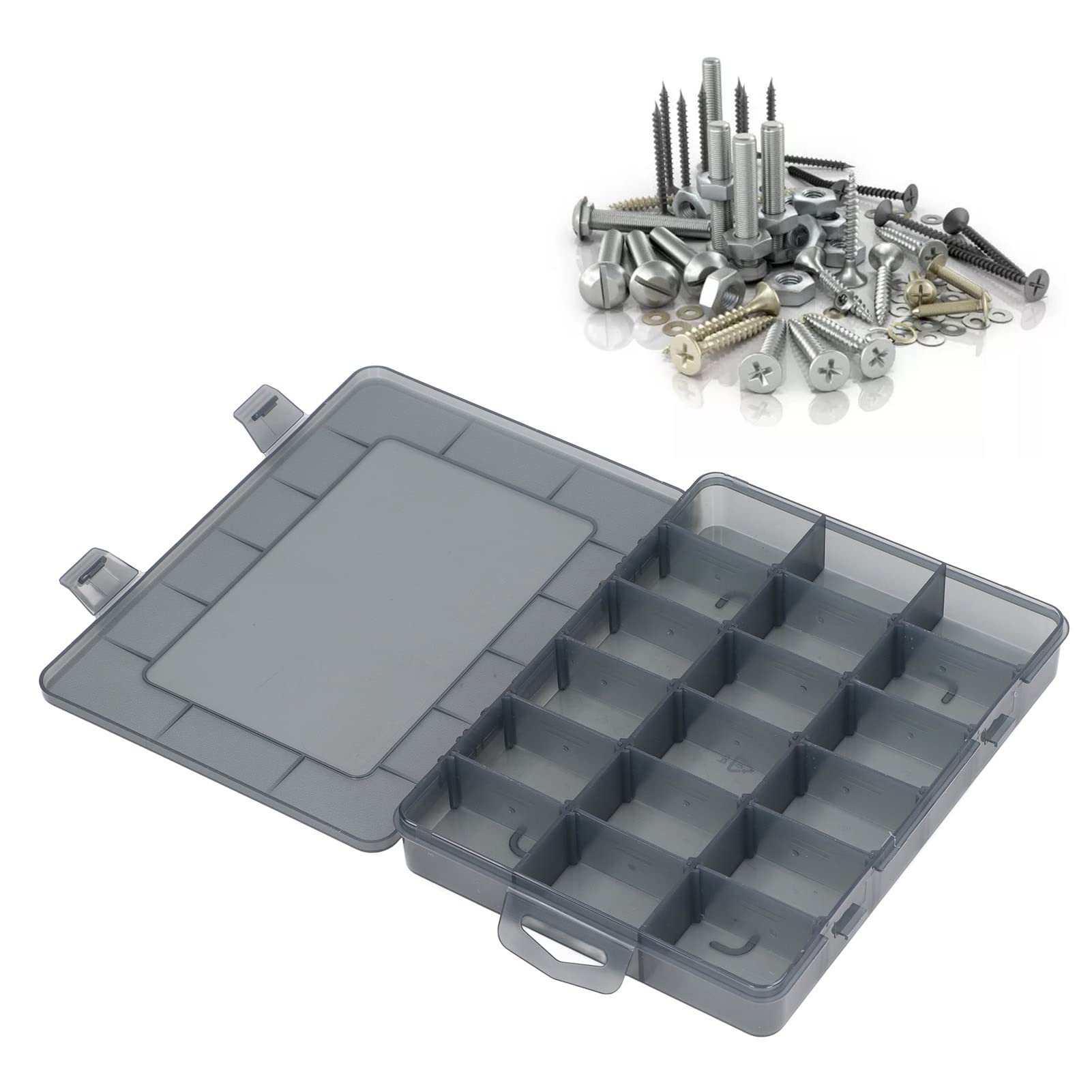 18 Grids Multi Compartment Plastic Tool Box Organizer with Arc Corners for Nails, Screws & Small Parts - Perfect for Workshop, Garage & DIY Projects