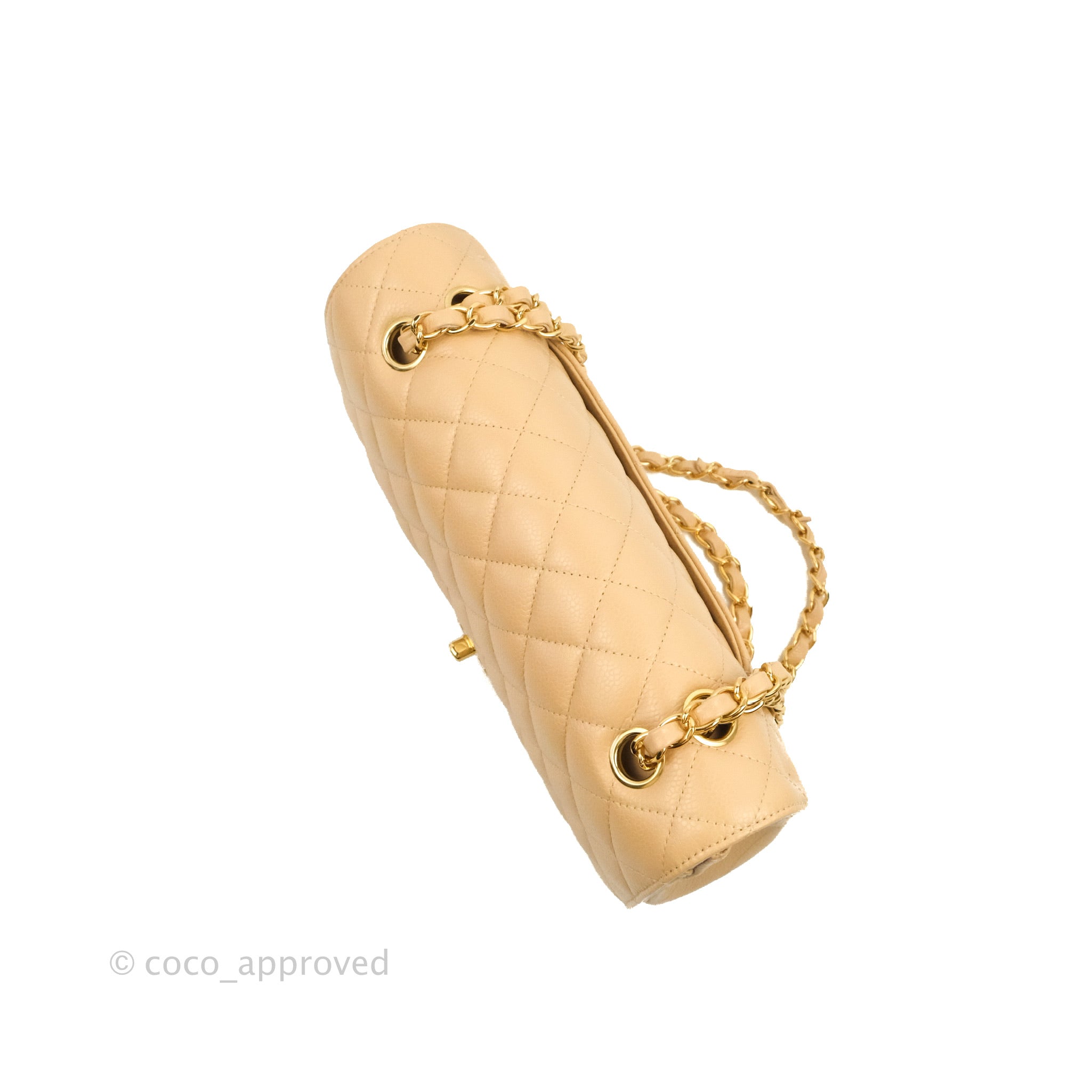 Chanel Classic Medium Flap Bag Quilted Beige Caviar Leather with Gold Hardware - Luxury Crossbody Purse for Women, Perfect for Work, Date Night & Special Occasions