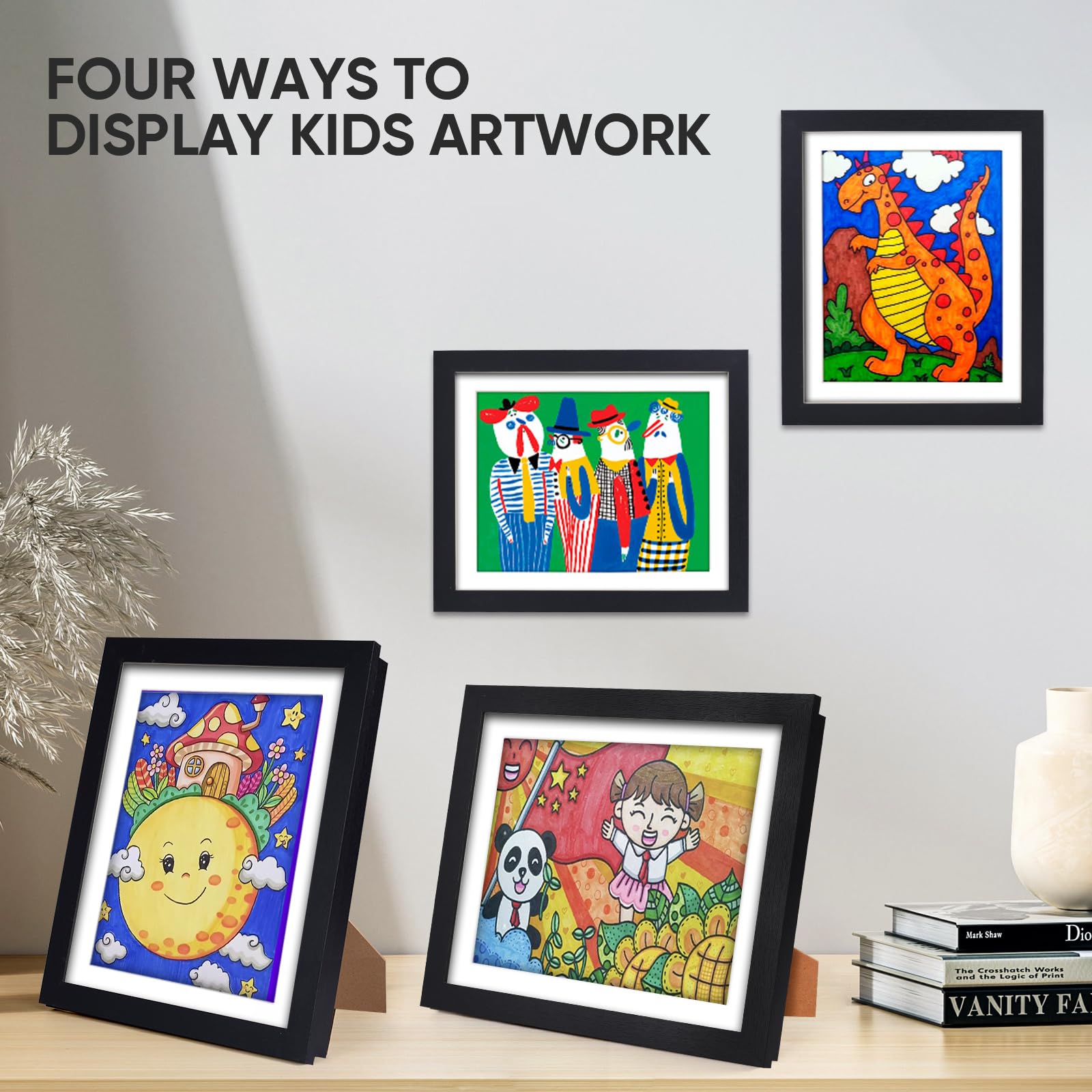 Kids Art Frame - Front Opening Holds 150 Artworks, 8.5x11 Black Display Frame for Children's Projects - Perfect for Classroom & Home Decor