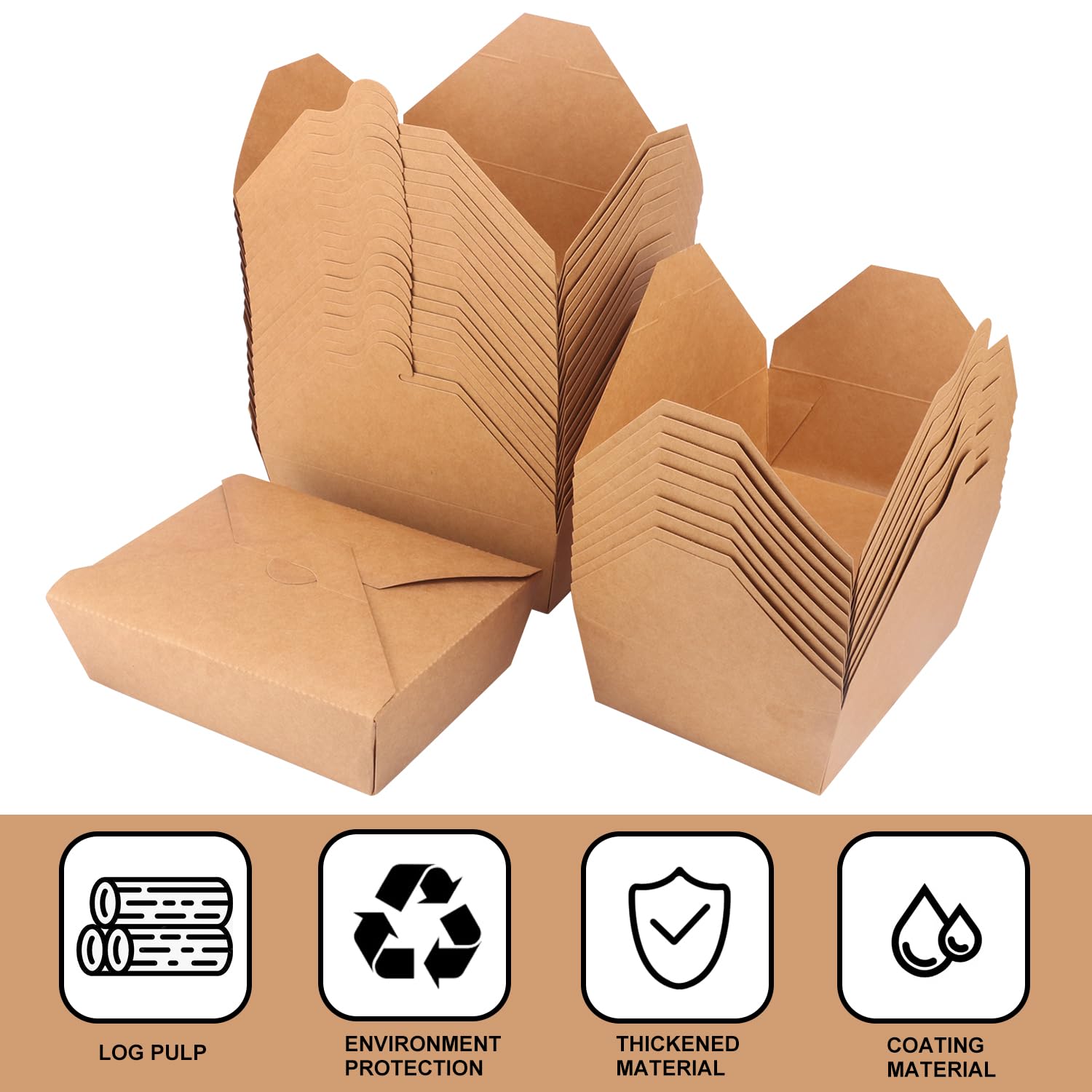 50 Pack Rustic Brown 70oz Eco-Friendly Cardboard Takeout Food Containers - Microwave & Freezer Safe - Perfect for Restaurants, Catering & Meal Prep Storage