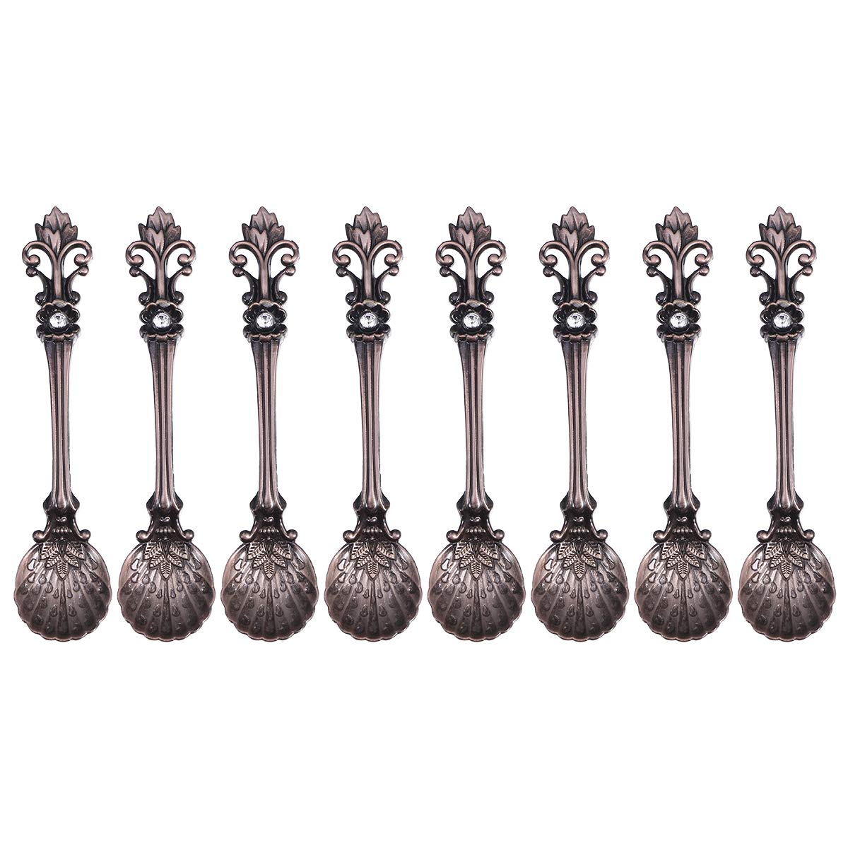 Vintage Red Bronze Dessert Spoons Set of 8 - Elegant Coffee, Tea, and Mixing Spoons for Home, Party, Cafe & Bar Use - Perfect for Desserts, Stirring Drinks, and Serving Treats