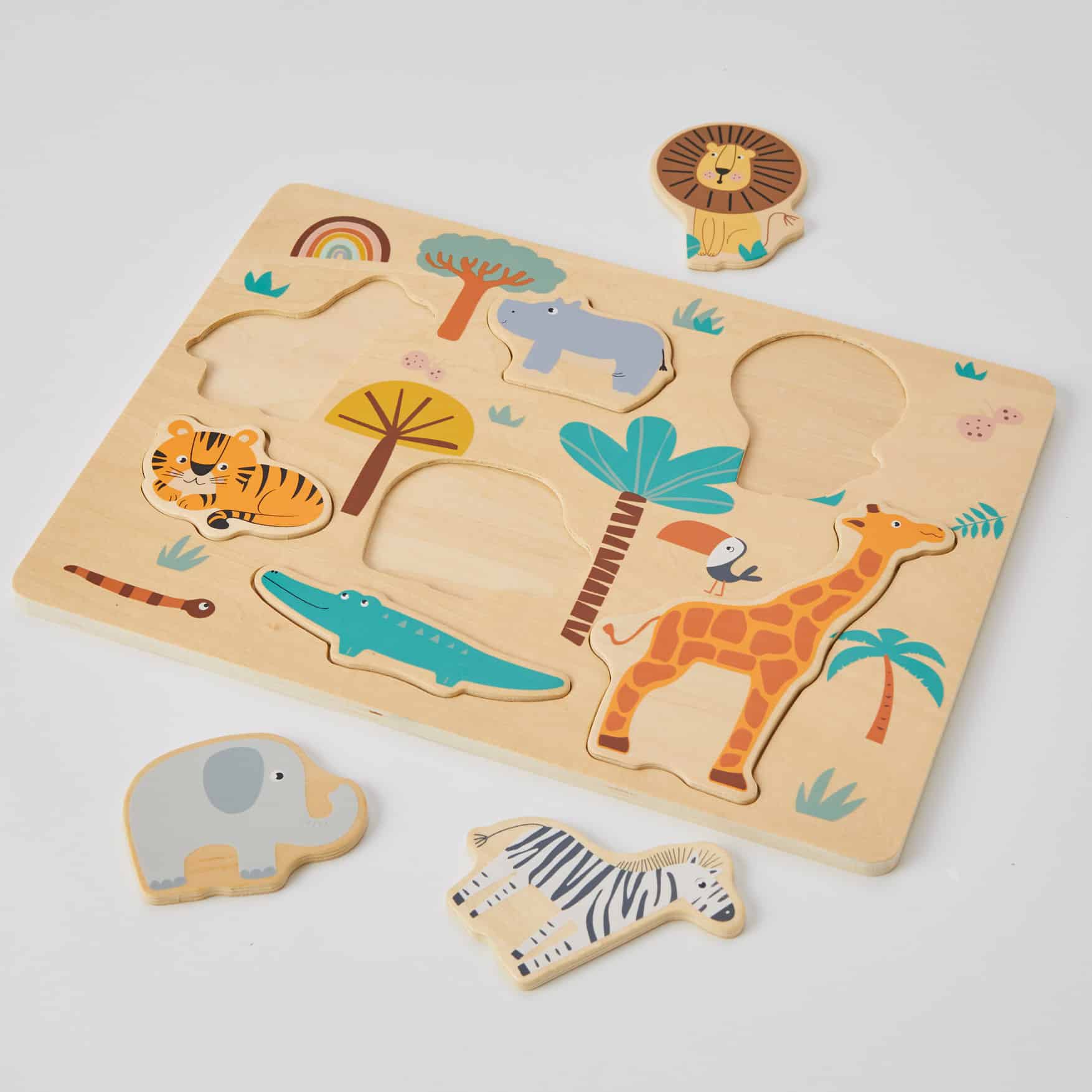 Wooden Safari Toddler Puzzle - Animal Learning Toy for Kids Ages 1-3 - Montessori Educational Wood Puzzle for Early Childhood Development - Perfect for Playtime, Gifts & Classroom Activities