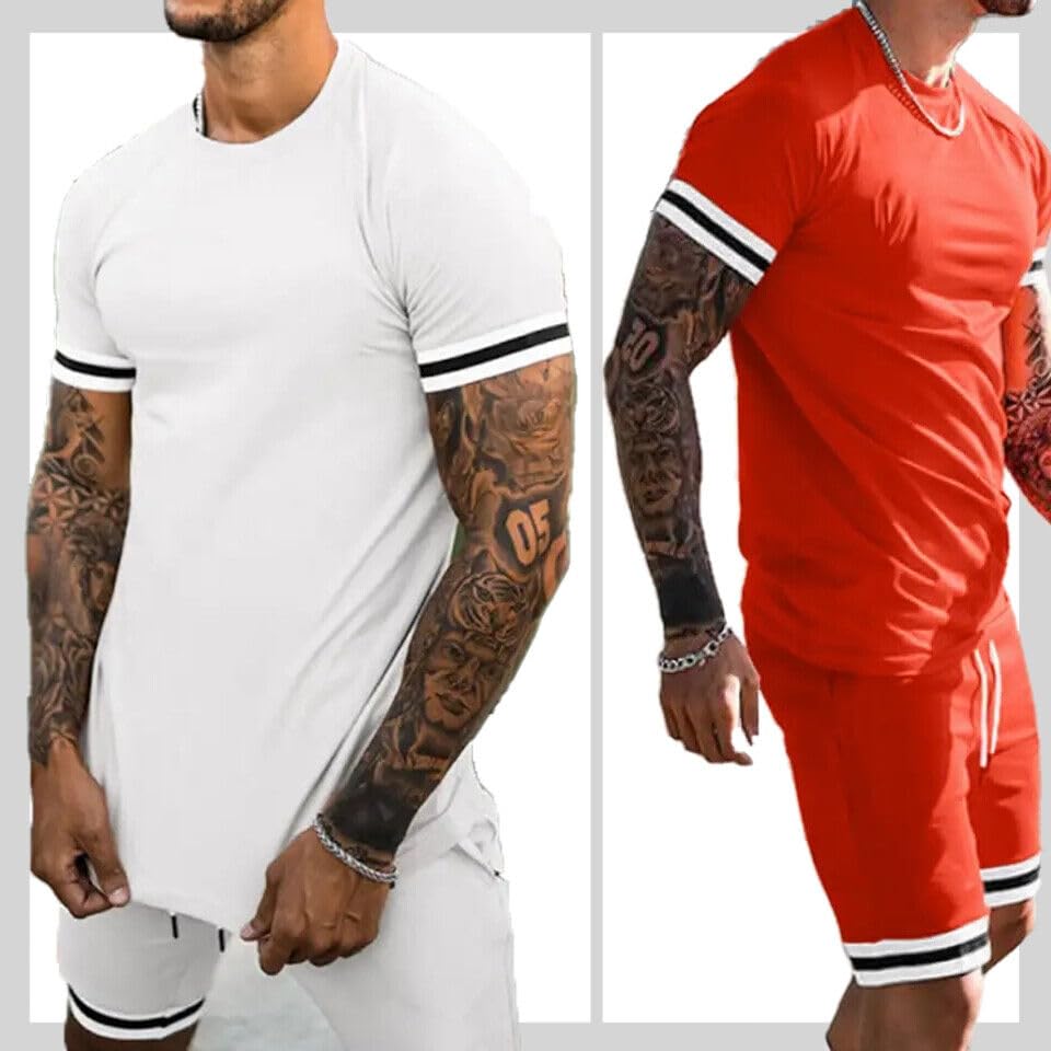 Men's 2-Piece Short Sleeve Summer Tracksuit Set - Casual Shorts & T-Shirt Outfit with Pockets | Perfect for Beach, Gym, and Everyday Wear