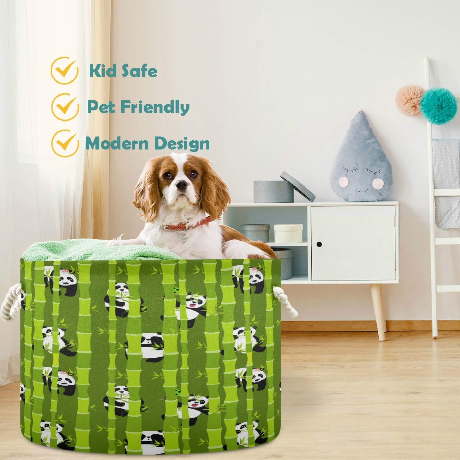 Visesunny Panda Storage Basket - Waterproof Canvas Fabric Toy Organizer Bin, Nursery Hamper & Laundry Basket for Kids Room, Playroom, Shelves - Perfect for Toy Storage, Baby Clothes & Gift Organization