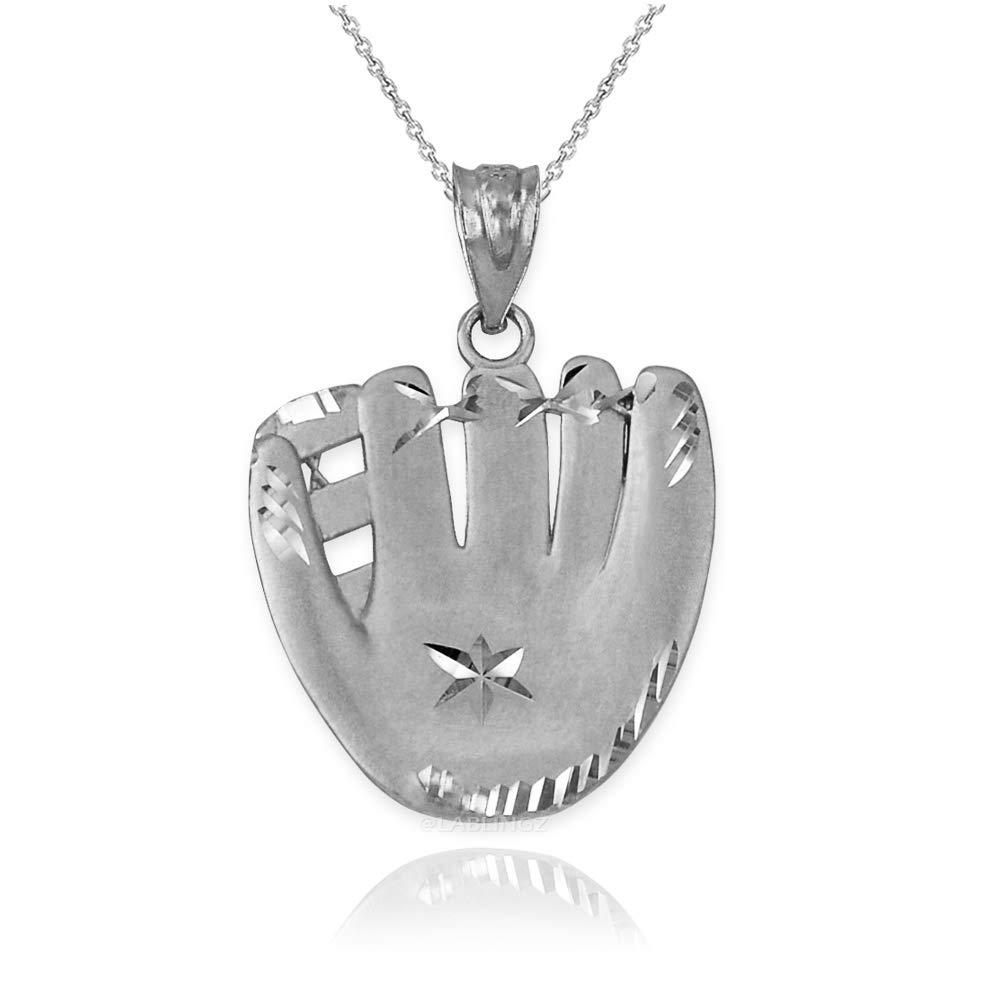 10K White Gold Baseball Glove Satin DC Pendant Necklace for Women - Elegant Sports Jewelry Gift for Baseball Fans, Players & Coaches - Perfect for Games, Graduation & Special Occasions