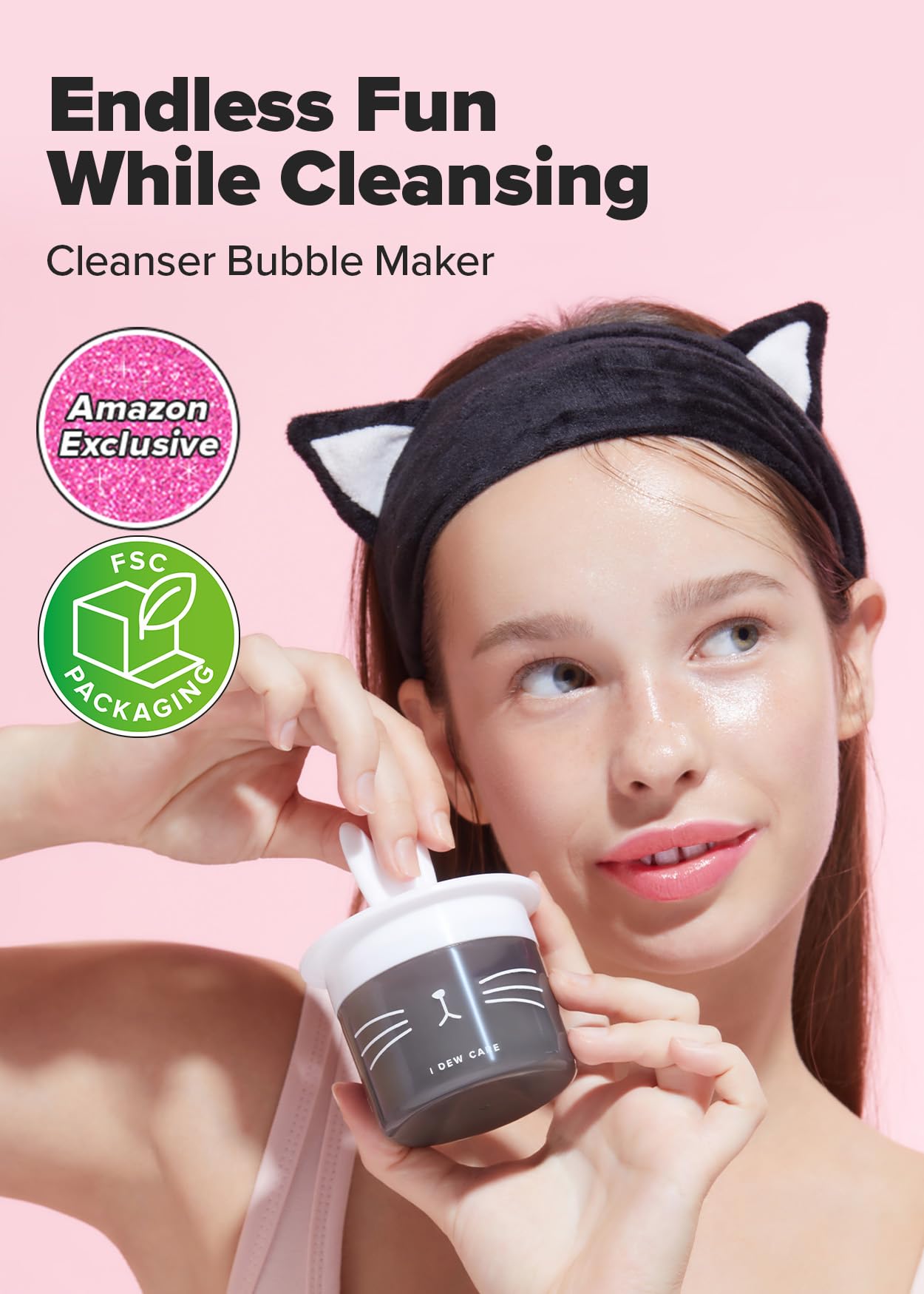 I DEW CARE Korean Acne Face Wash & Bubble Foam Maker Set - Namaste Kitten & Cat-ppuccino Bundle for Clear Skin | Gentle Cleansing & Exfoliating for Acne-Prone Skin | Perfect for Daily Skincare Routine & Spa-Like Experience at Home