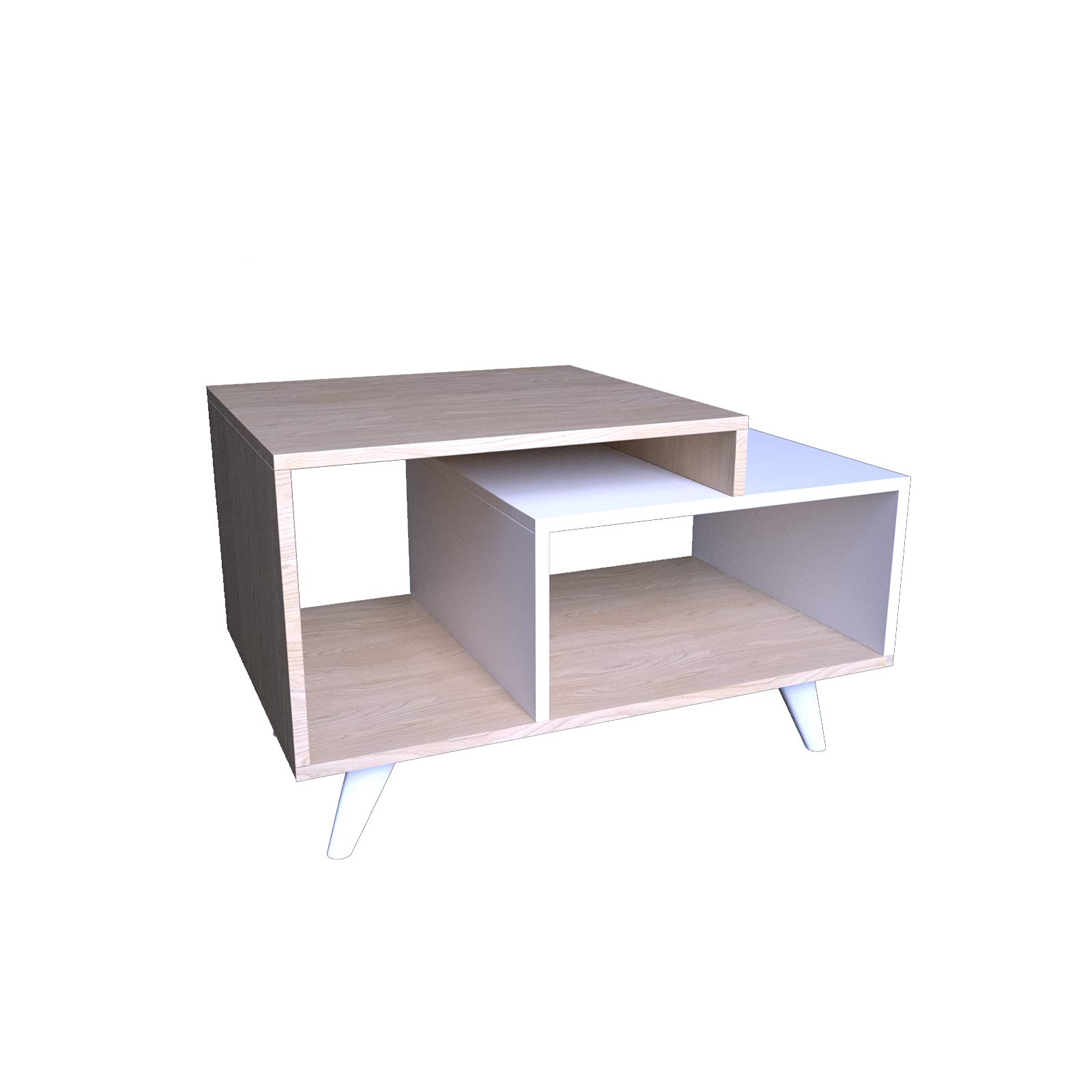 Modern High Gloss Coffee Table with Storage - Minimalist 2-Tone Design, 3-Tier Rectangular End Table for Living Room & Office - Space Saving Organizer Furniture (White, 31.5