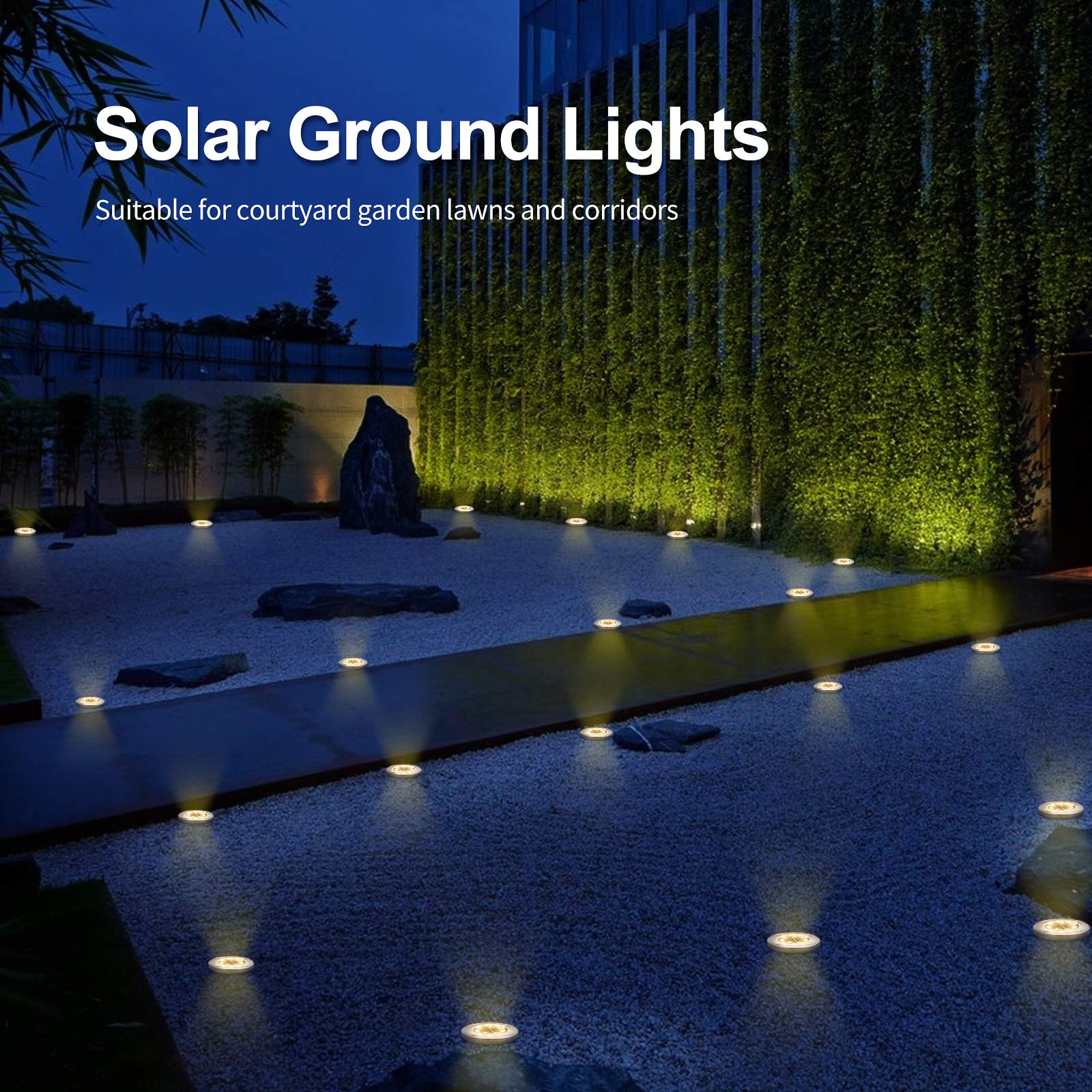 16 Pack Solar Ground Lights - 8 LED Waterproof Garden Lights for Lawn, Pathway, Yard, Driveway (Warm White) | Outdoor Landscape Lighting