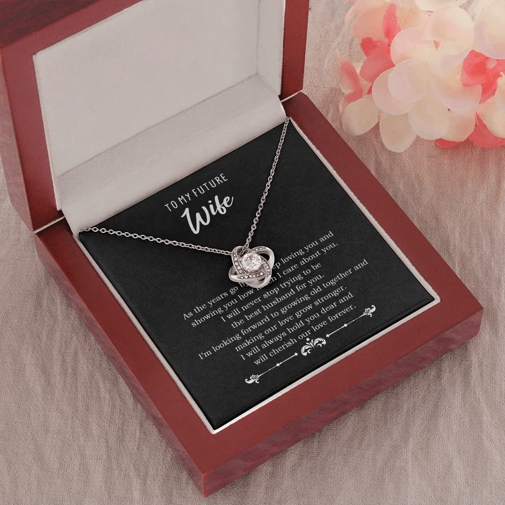 To My Future Wife Necklace - Romantic Love Knot Pendant for Women, Anniversary & Christmas Gift for Her with Mahogany Luxury Gift Box & LED Light - Perfect for Proposals, Weddings, and Special Occasions