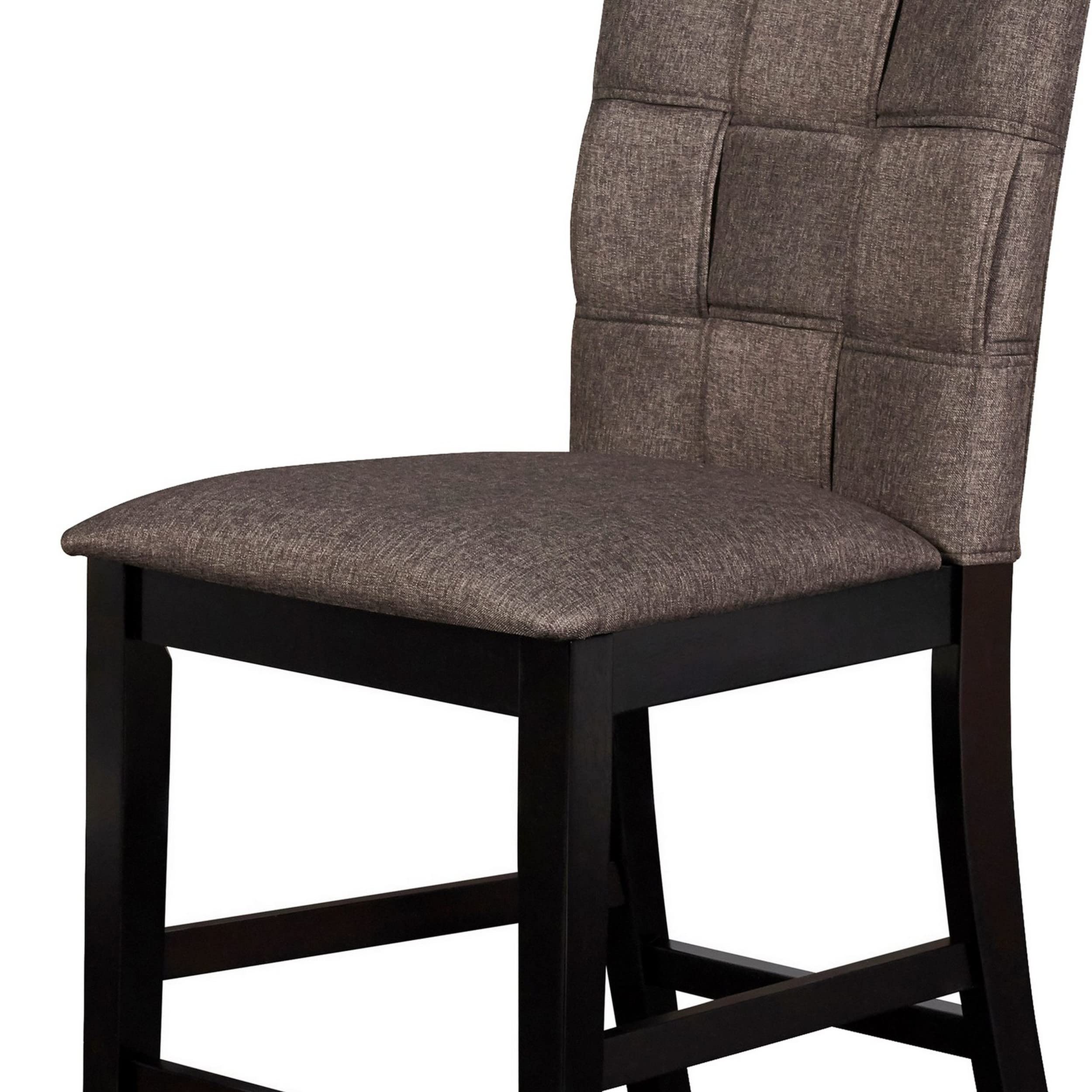 Benjara 2-Piece Gray Fabric Counter Stool Set with Interwoven Backrest & Padded Seat - Comfortable Bar Stools for Kitchen Island, Breakfast Nook & Home Decor