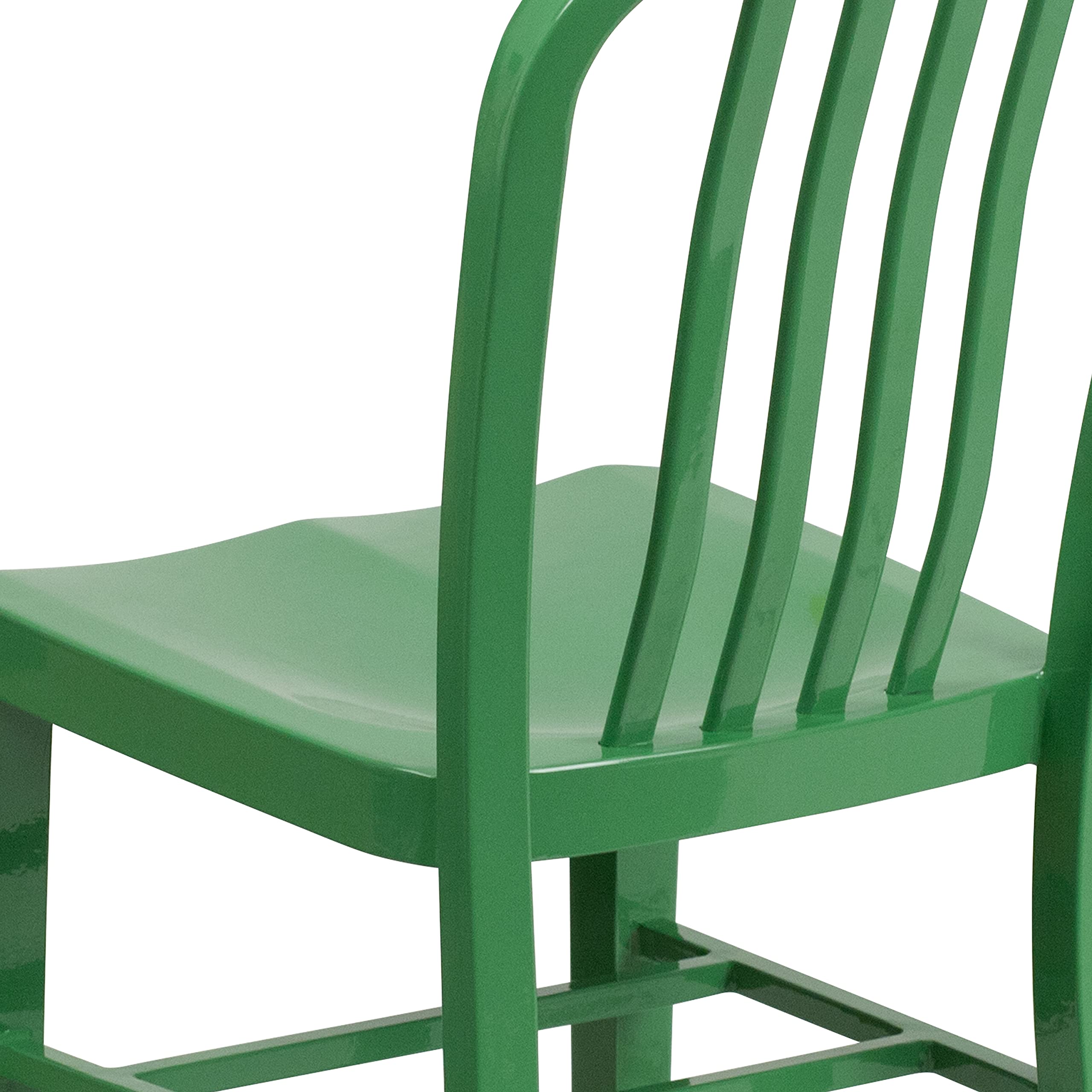 Merrick Lane Santorini Indoor/Outdoor Dining Chair - Green Galvanized Steel Frame - 18 Inch Seat - Slatted Back - Perfect for Patio, Garden, and Dining Room Decor