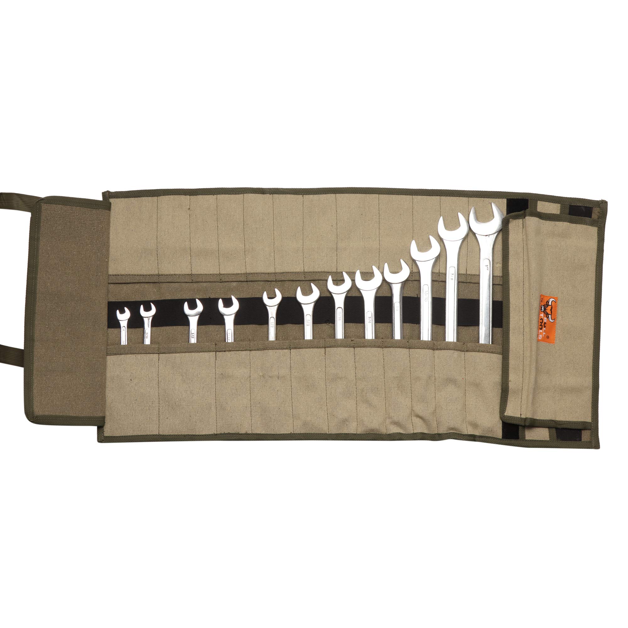 35-Pocket Heavy Duty Wrench Pouch - Metric & Standard Tool Organizer Roll-Up Bag - 100% Cotton Canvas Tool Storage (Sand Washed Olive Drab) - Perfect for Mechanics, DIY Projects & Workshop Organization (Tools Not Included)