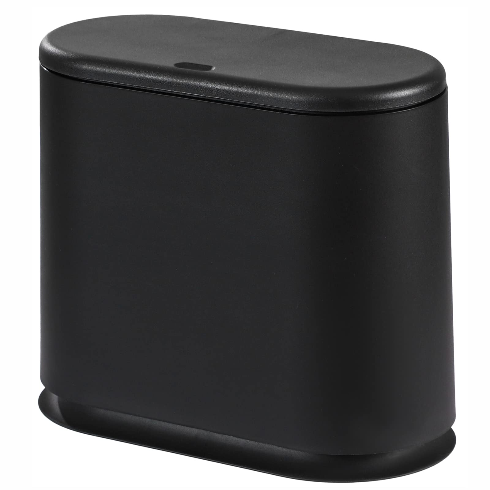 8L Slim Acrylic Bathroom Trash Can with Press Top Lid - Dog Proof Wastebasket for Bedroom, Kitchen, Office & Living Room - Black | Space-Saving Design for Small Bathrooms & Modern Homes