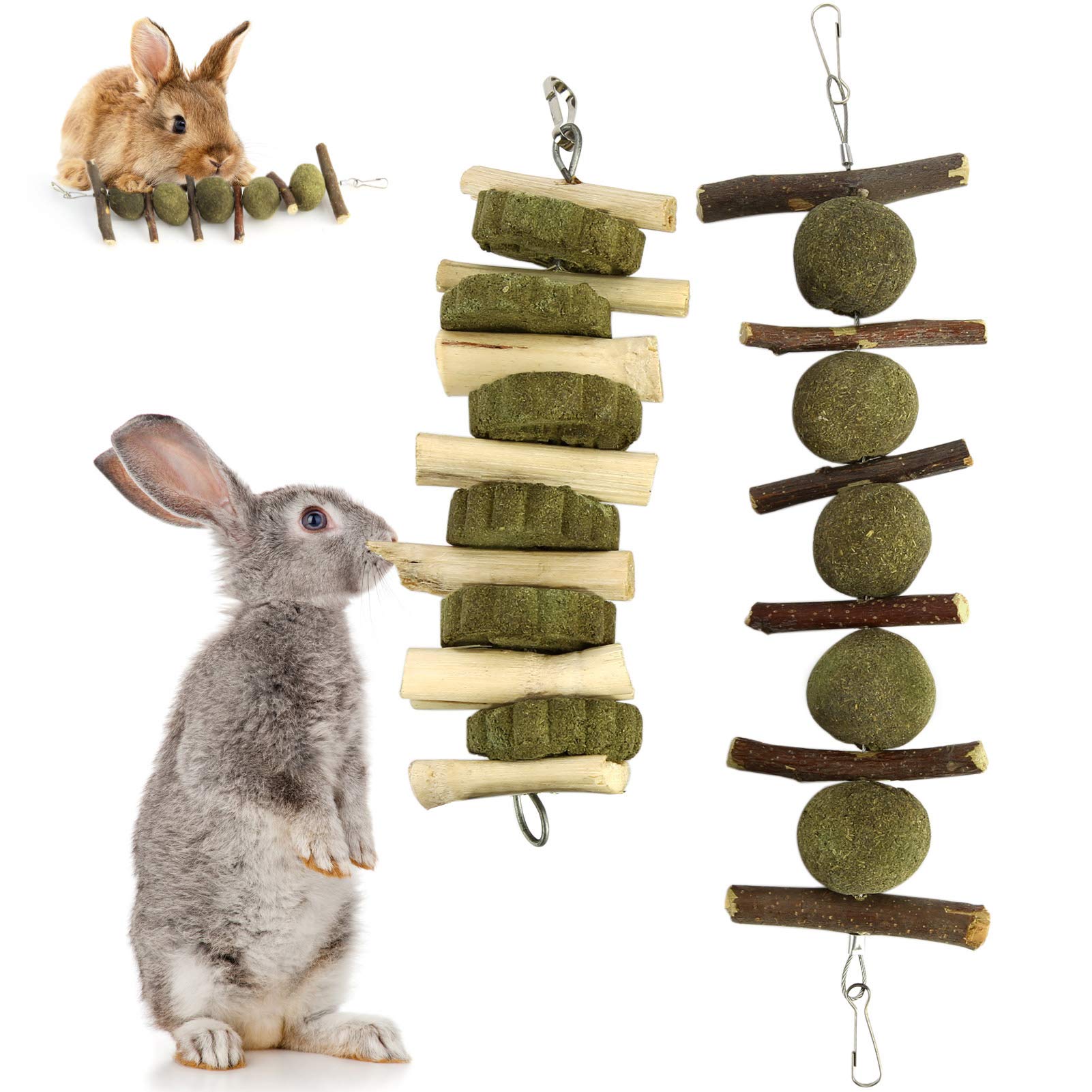 2Pcs Bunny Chew Toys for Rabbits - Natural Apple Wood Teeth Care & Dental Health - Small Pet Chewing Toys for Chinchillas, Guinea Pigs, Hamsters - Perfect for Cage Enrichment & Playtime Activities